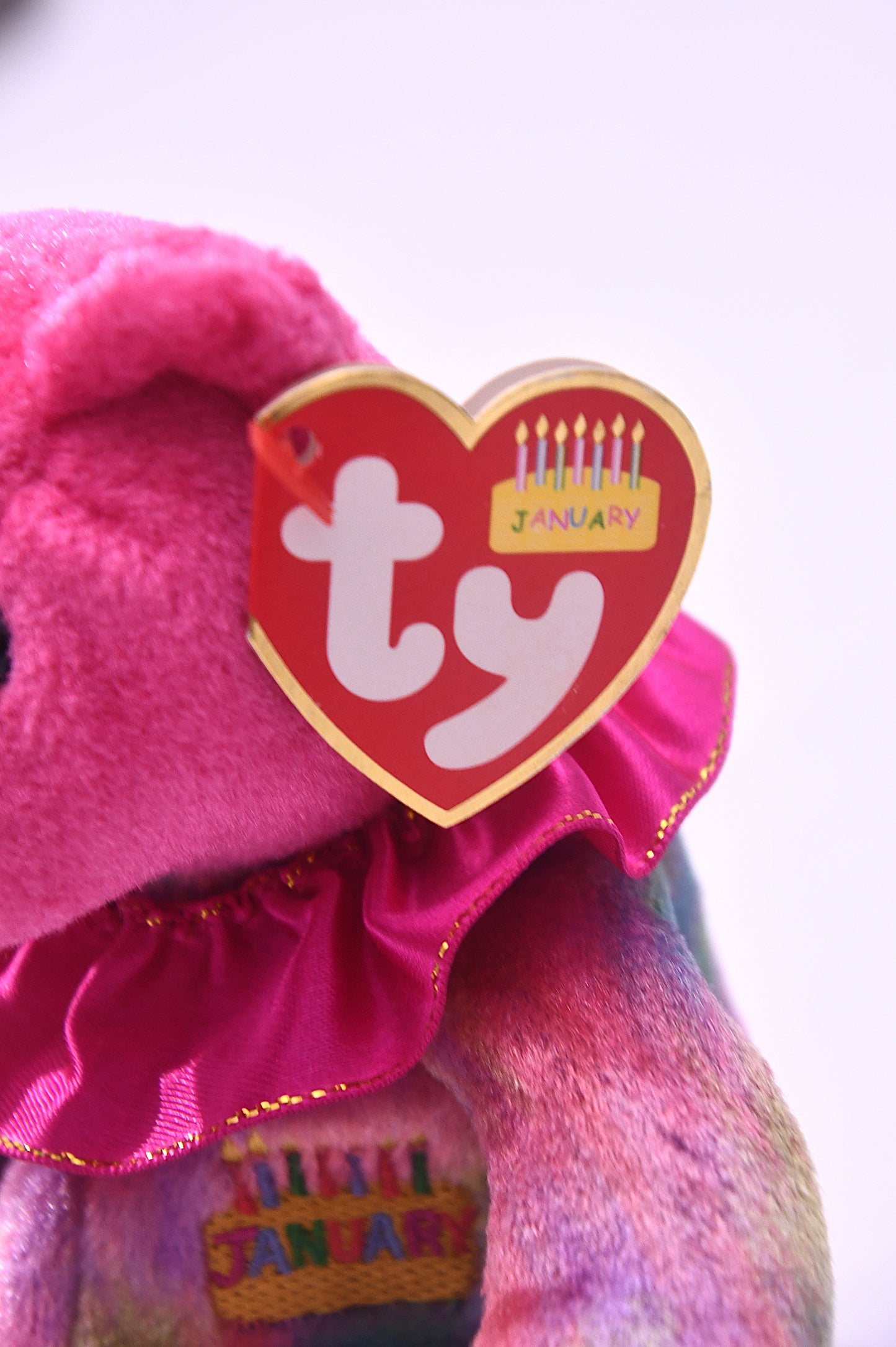 TY Beanie Babies January Birthday Bear Plush Rainbow Pink w/ Tag Birthday Beanie