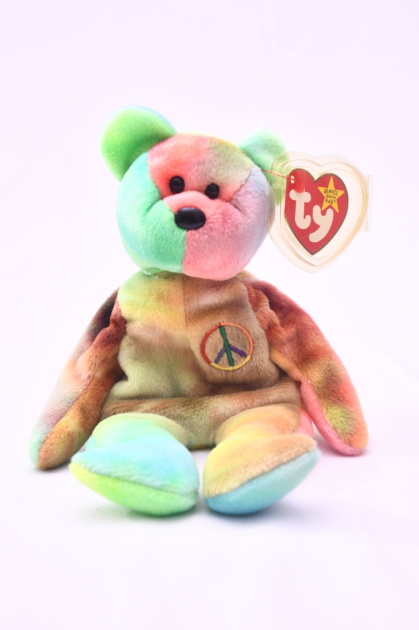 TY Beanie Baby Peace Bear Tie Dye Plush Peace Symbol w/ Tag Protector Original MWMT