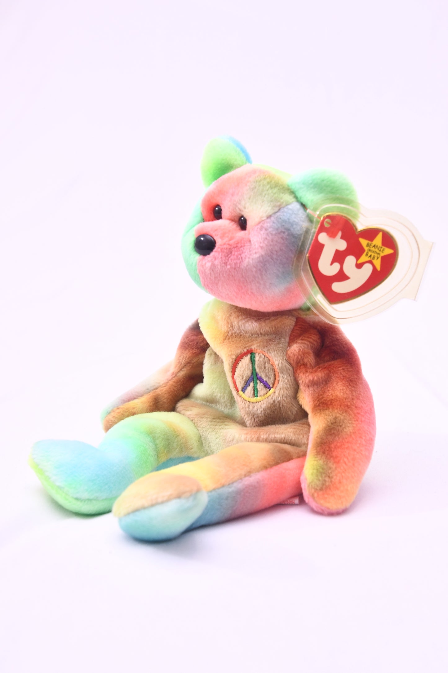 TY Beanie Baby Peace Bear Tie Dye Plush Peace Symbol w/ Tag Protector Original MWMT
