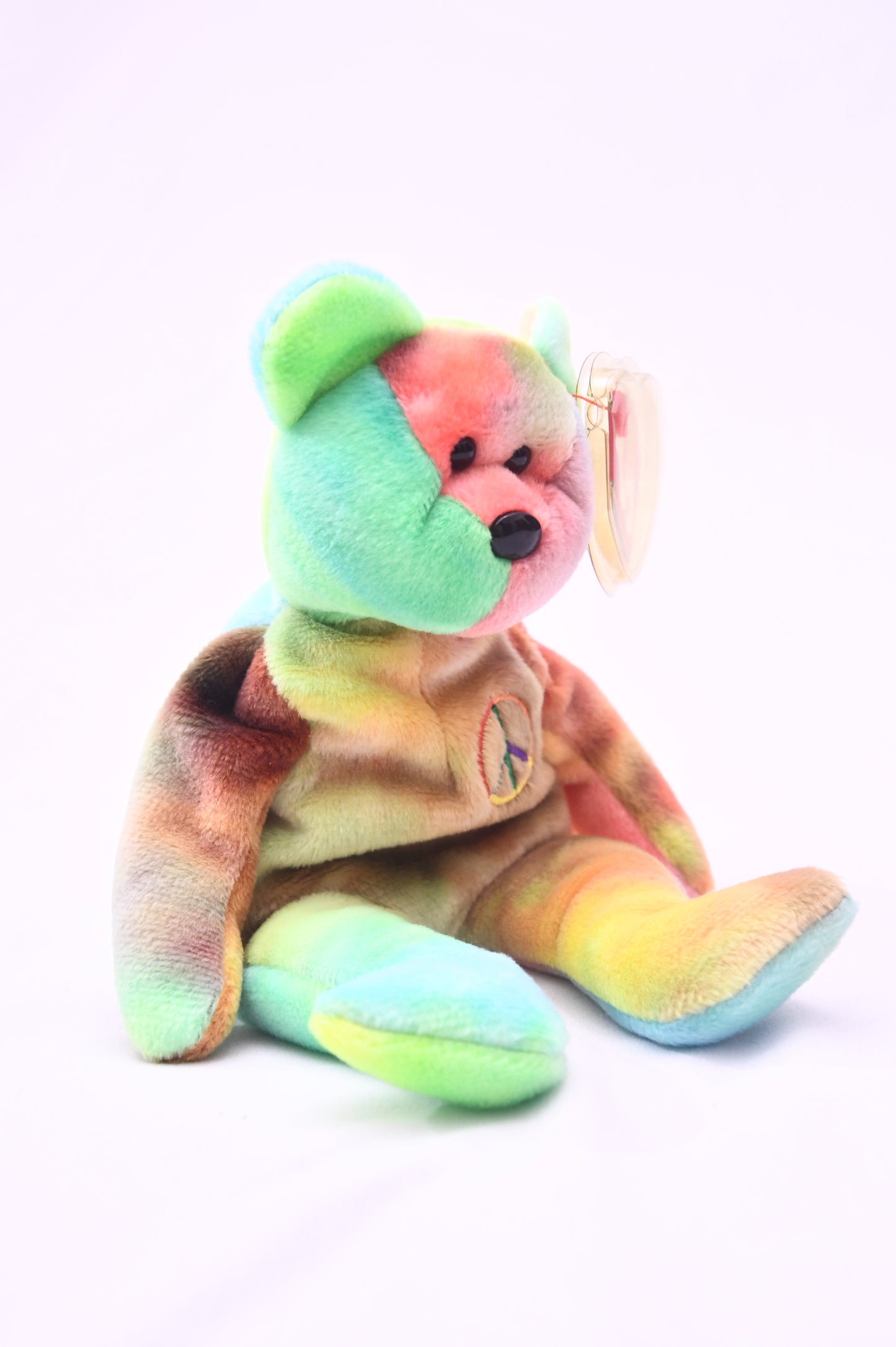 TY Beanie Baby Peace Bear Tie Dye Plush Peace Symbol w/ Tag Protector Original MWMT
