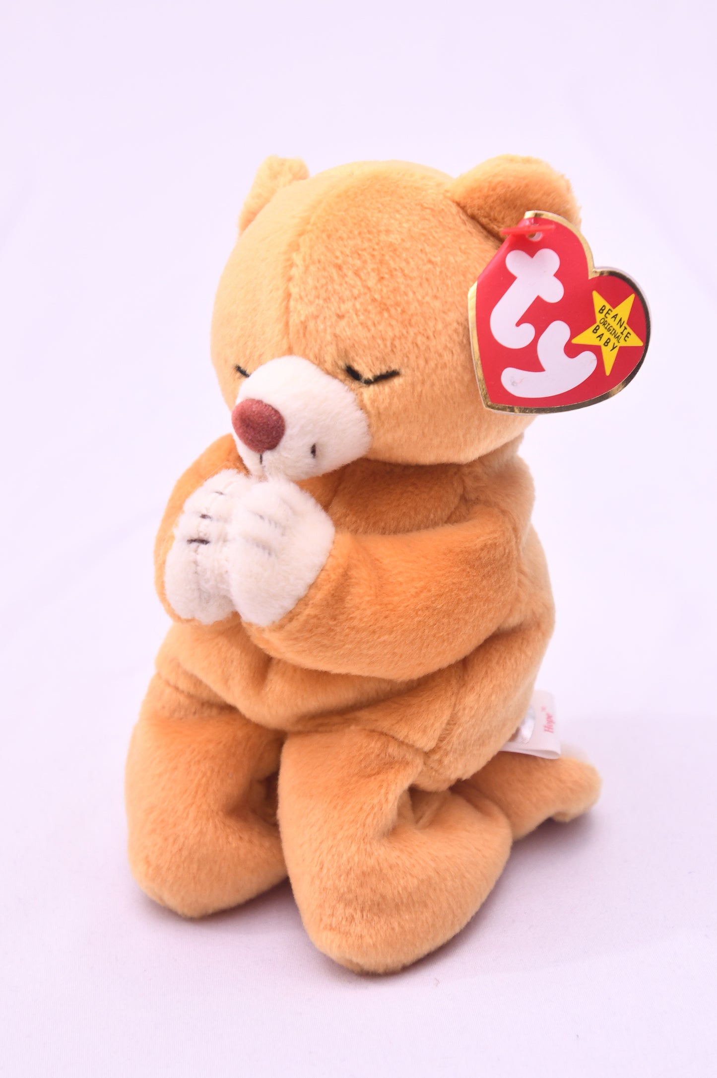 TY Beanie Baby Hope Praying Bear Plush Tan Stuffed Animal w/ Tag Vintage