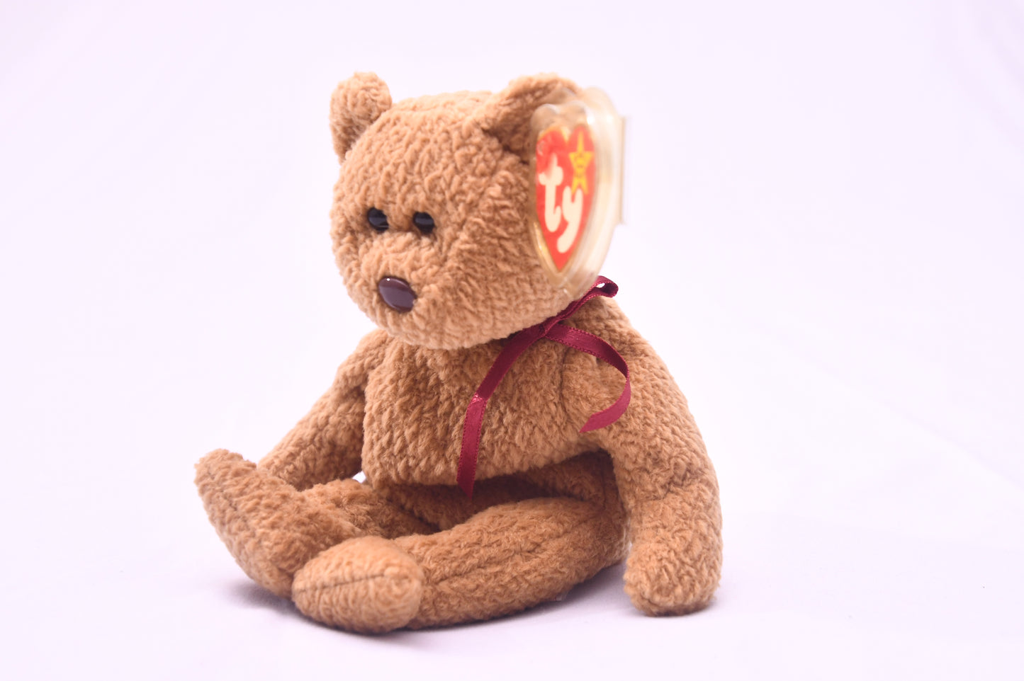 TY Beanie Baby Teddy Bear Brown Plush Red Ribbon w/ Tag Protector 8" Vintage