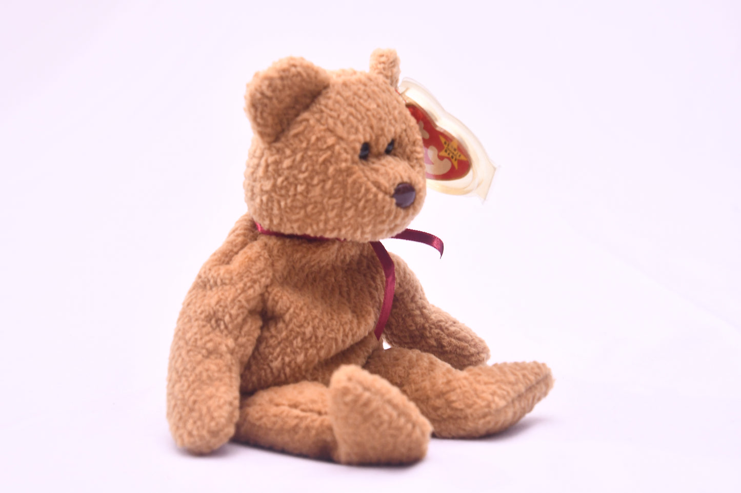 TY Beanie Baby Teddy Bear Brown Plush Red Ribbon w/ Tag Protector 8" Vintage