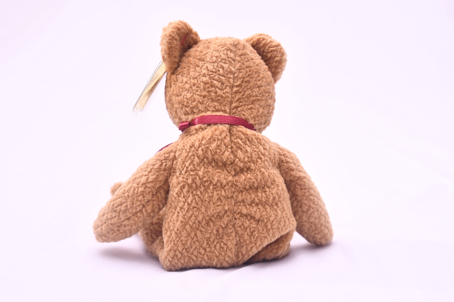 TY Beanie Baby Teddy Bear Brown Plush Red Ribbon w/ Tag Protector 8" Vintage