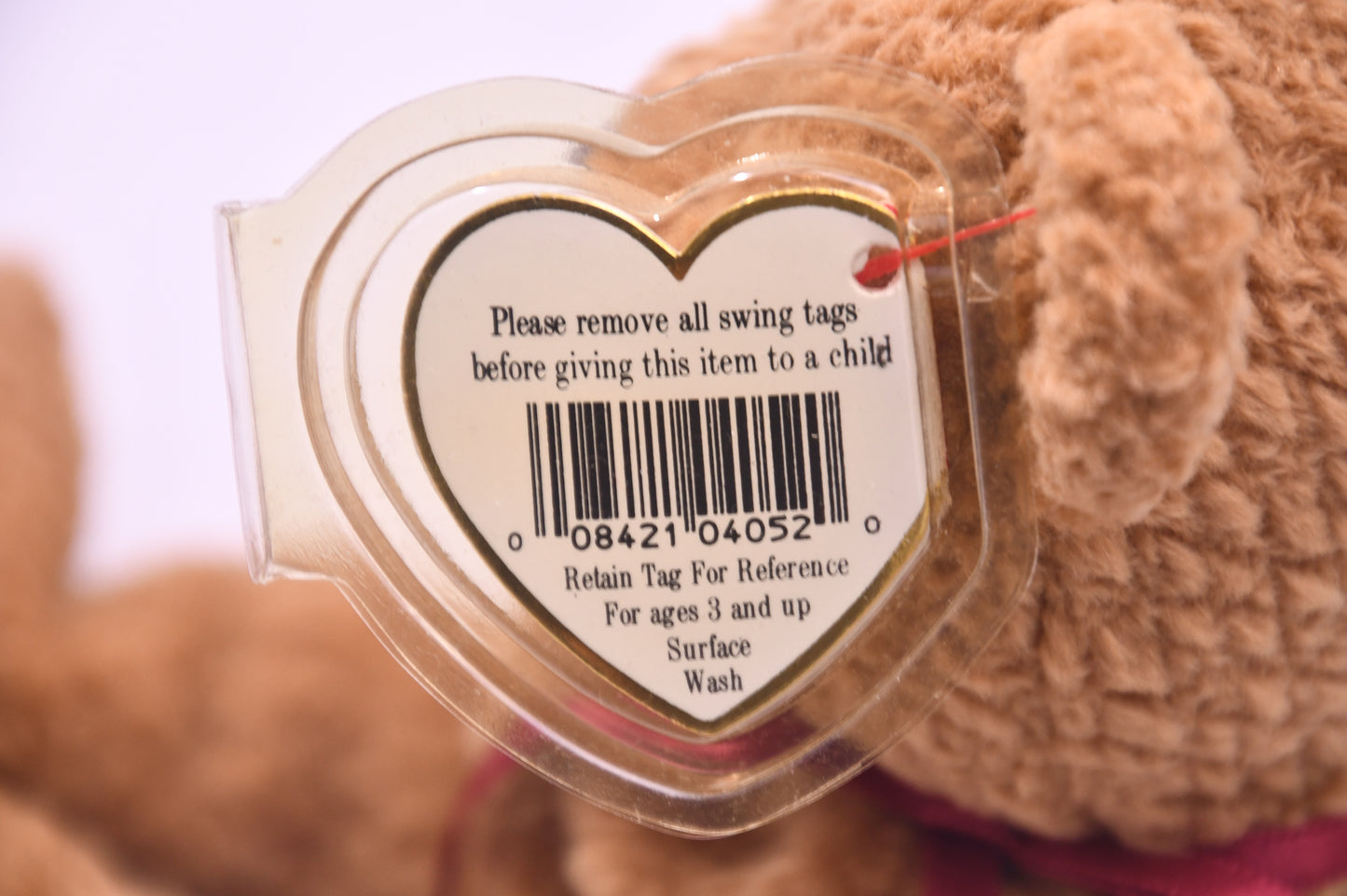 TY Beanie Baby Teddy Bear Brown Plush Red Ribbon w/ Tag Protector 8" Vintage