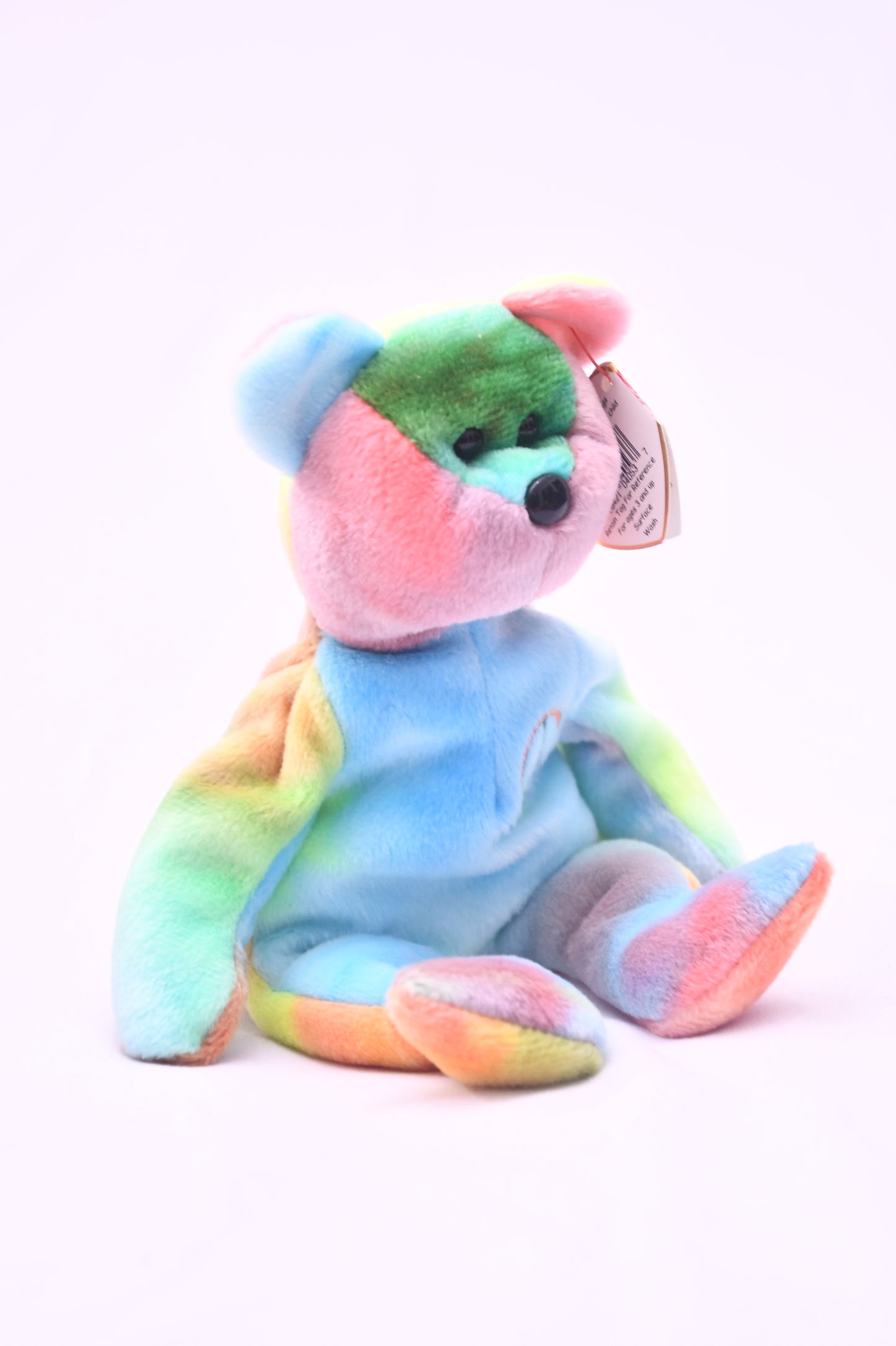 TY Beanie Baby Peace Bear Rainbow Tie Dye Plush Peace Symbol MWMT 8" Retired