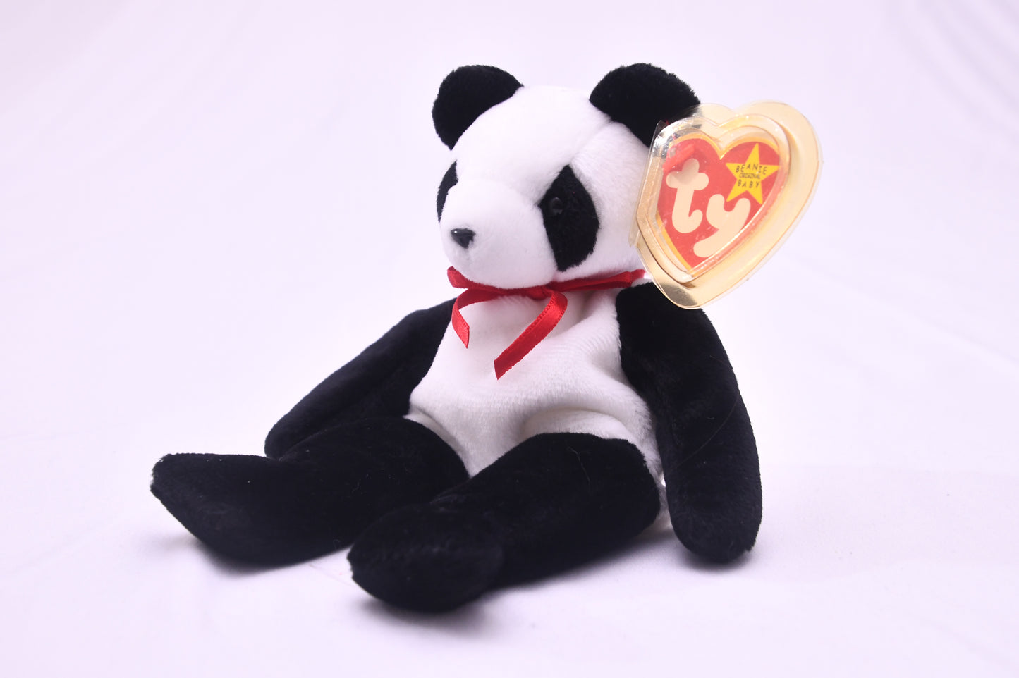 TY Beanie Baby Fortune Panda Bear Plush w/ Tag Protector Red Ribbon 8" Vintage