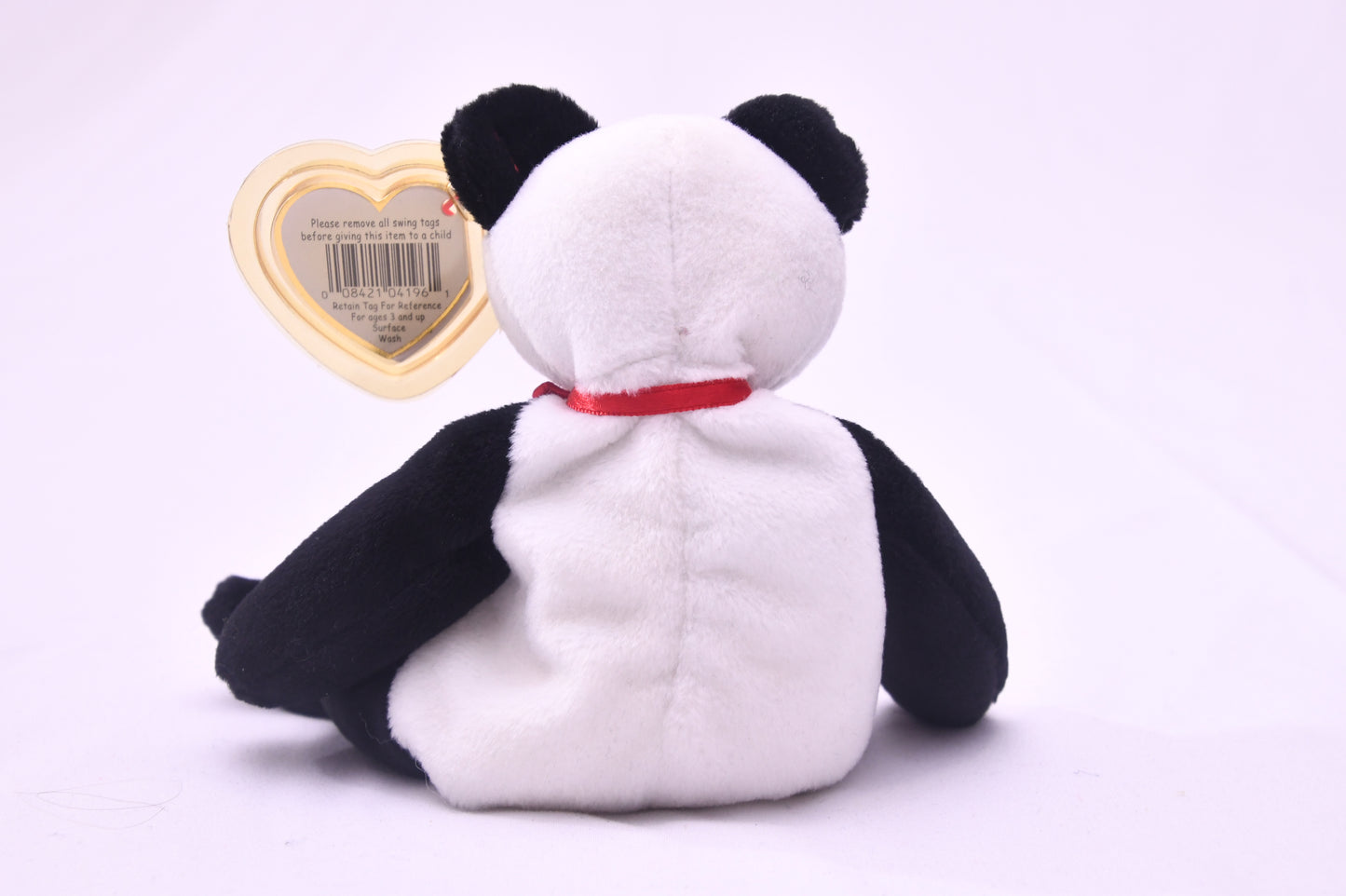 TY Beanie Baby Fortune Panda Bear Plush w/ Tag Protector Red Ribbon 8" Vintage