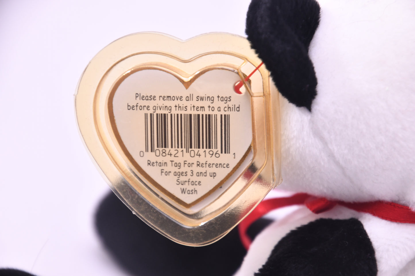 TY Beanie Baby Fortune Panda Bear Plush w/ Tag Protector Red Ribbon 8" Vintage
