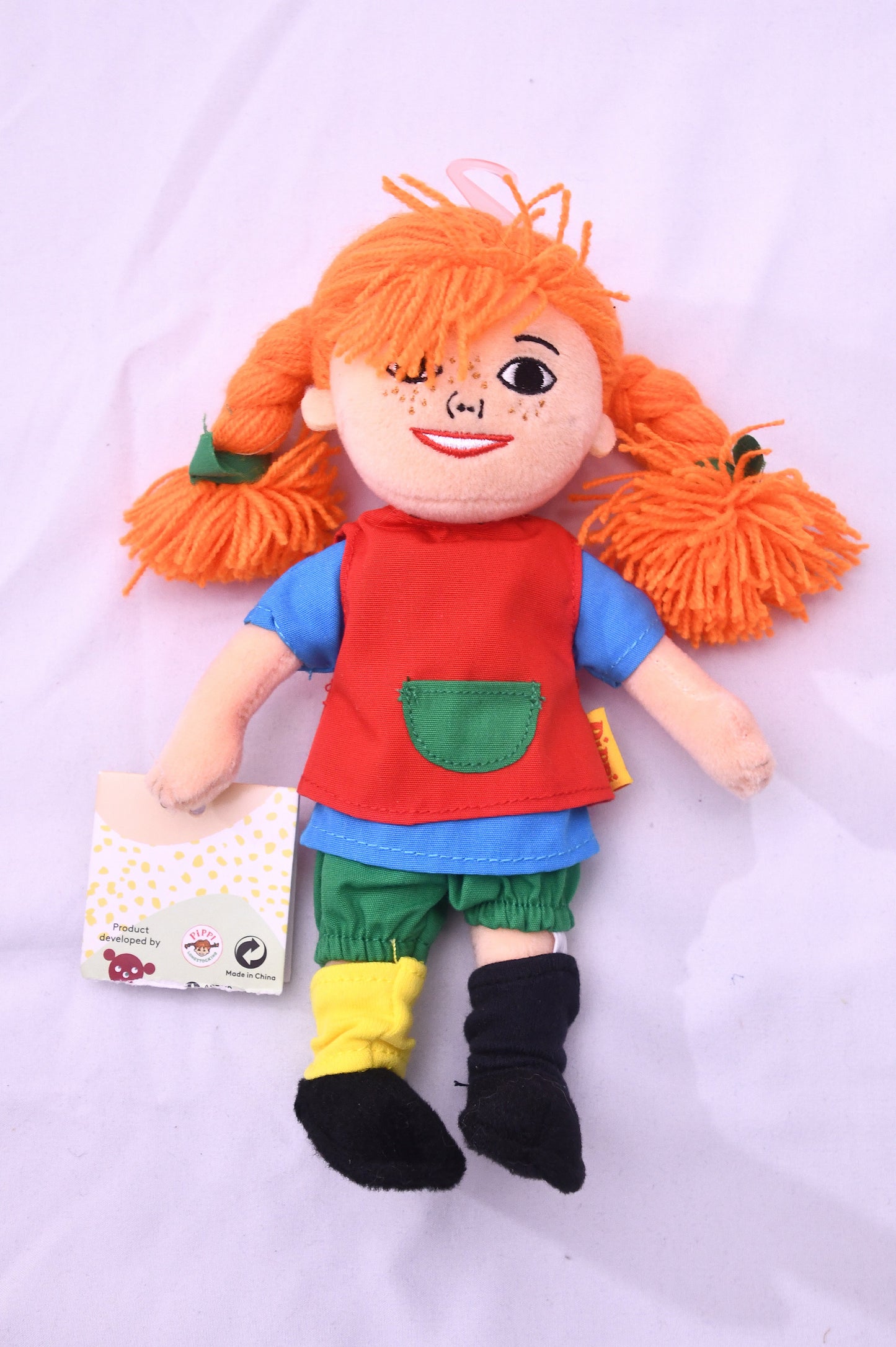 Pippi Longstocking Plush Doll 8" Soft Stuffed Toy NWT Orange Braids Astrid Lindgren