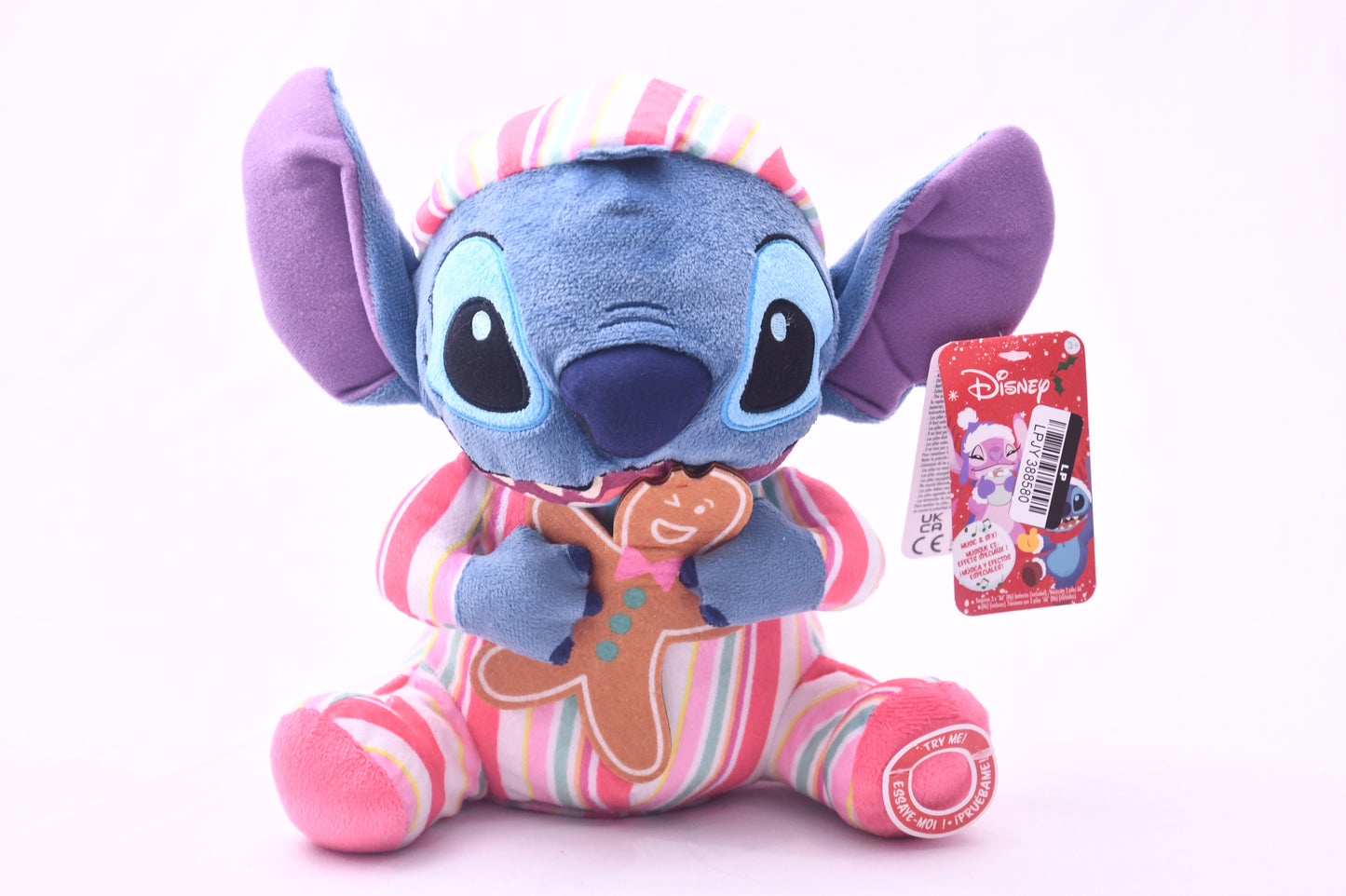 Disney Stitch Holiday Musical Plush Christmas Gingerbread Cookie Tested Working NWT