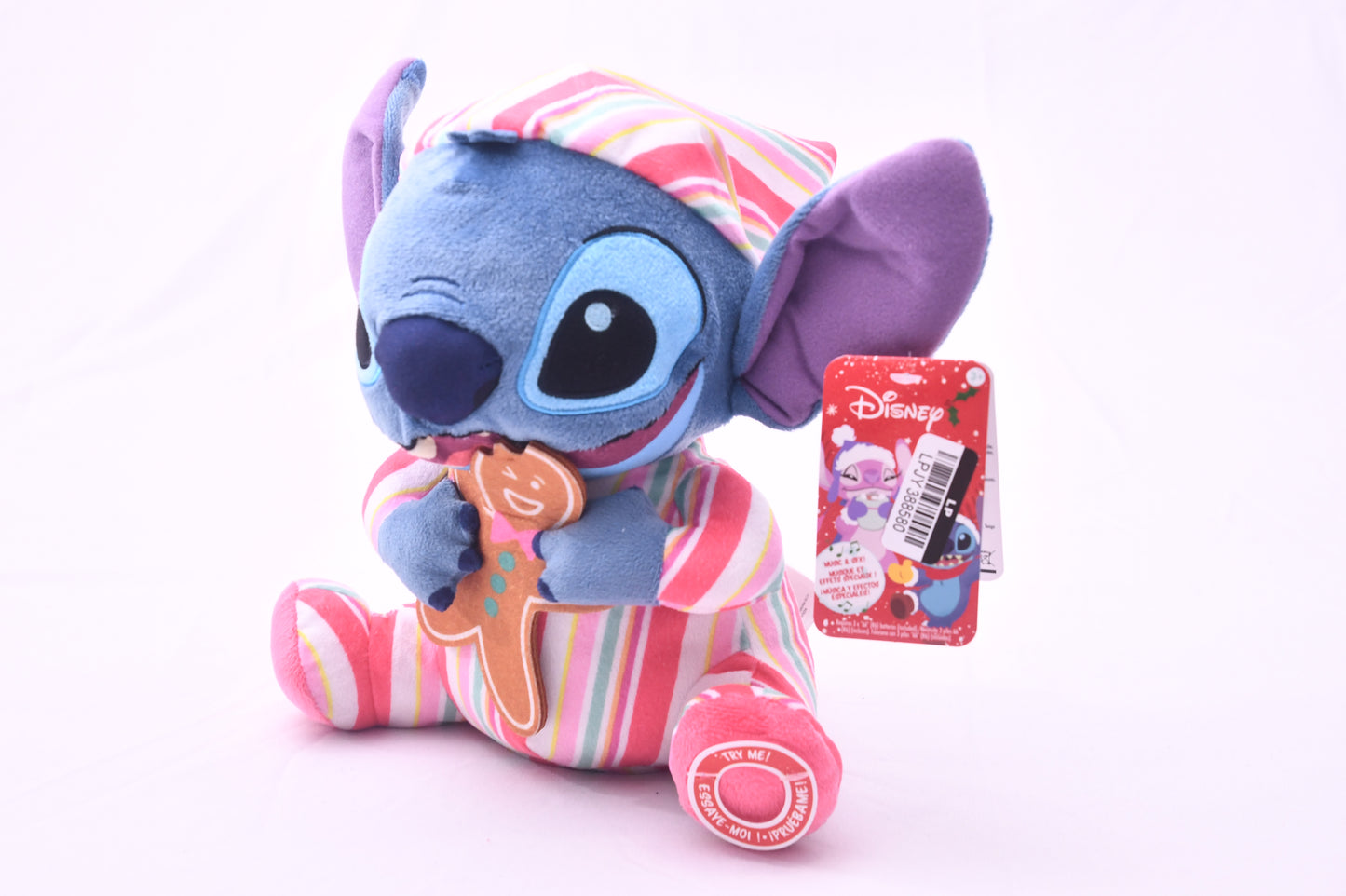 Disney Stitch Holiday Musical Plush Christmas Gingerbread Cookie Tested Working NWT