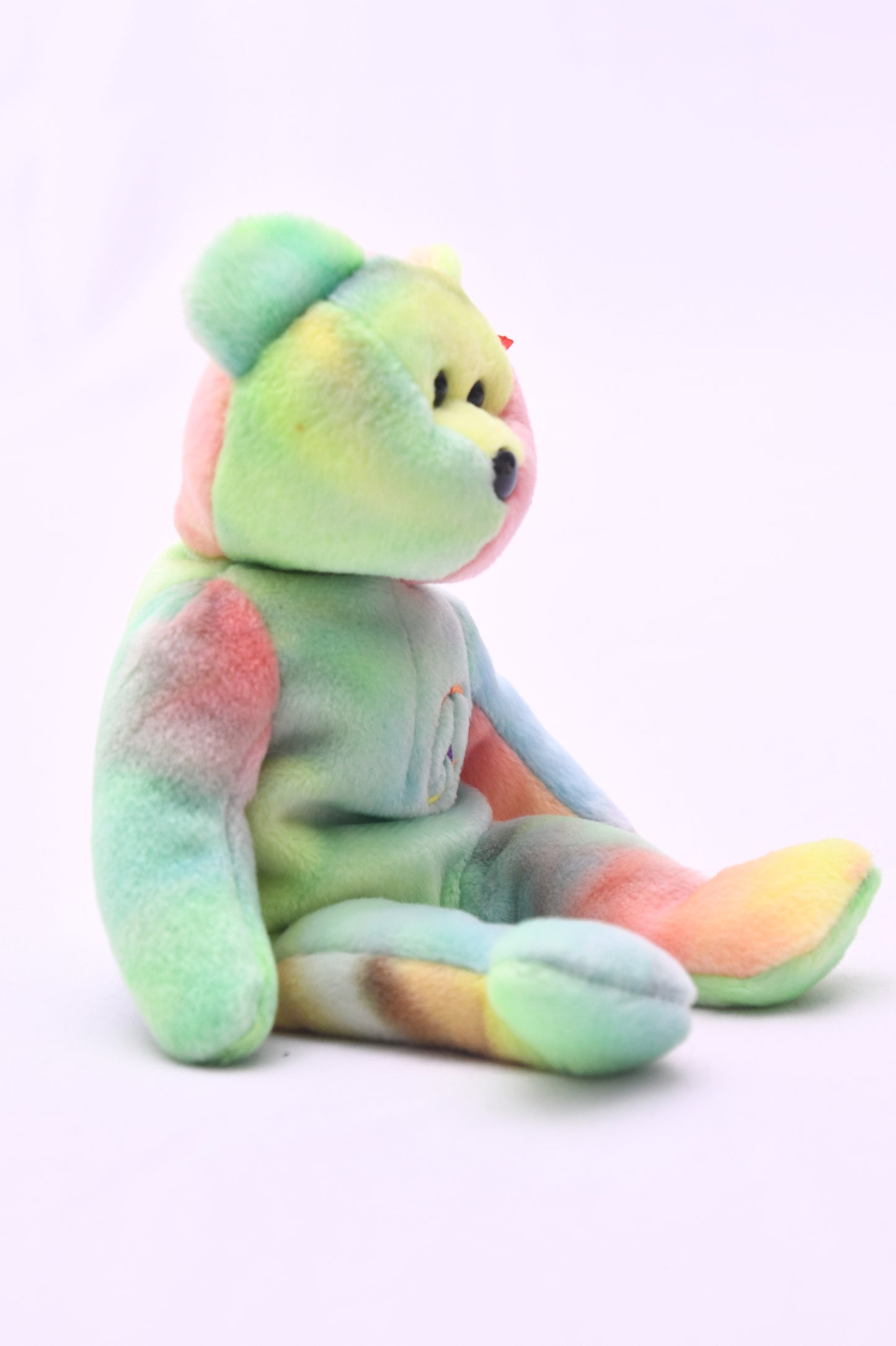 TY Beanie Baby Peace Bear Plush Pastel Tie Dye w/ Heart Tag Peace Symbol MWMT 8"
