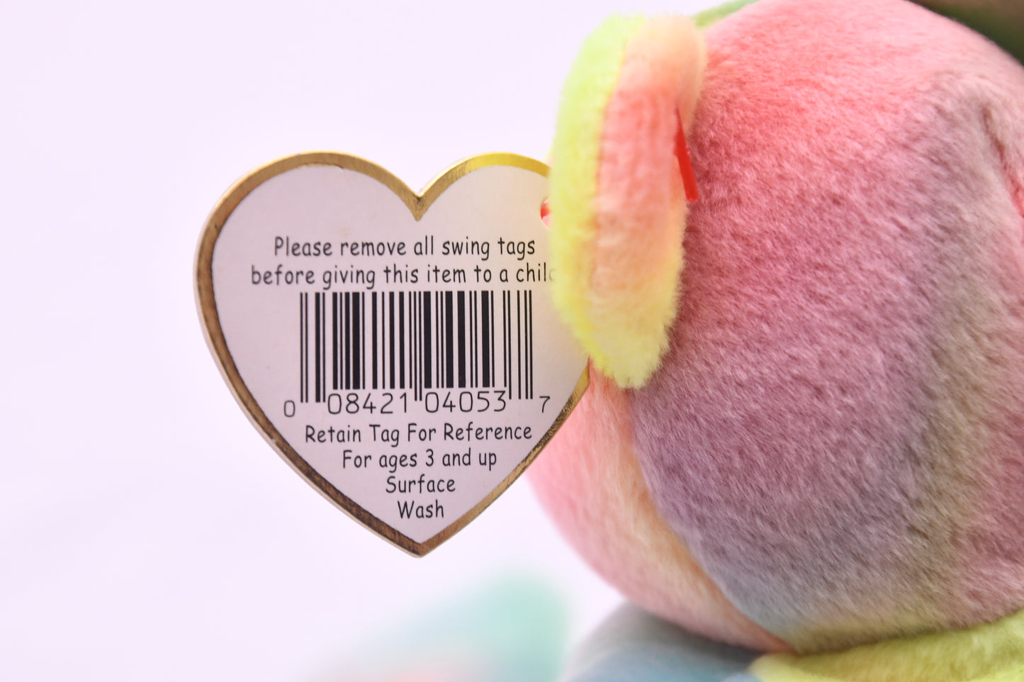 TY Beanie Baby Peace Bear Plush Pastel Tie Dye w/ Heart Tag Peace Symbol MWMT 8"