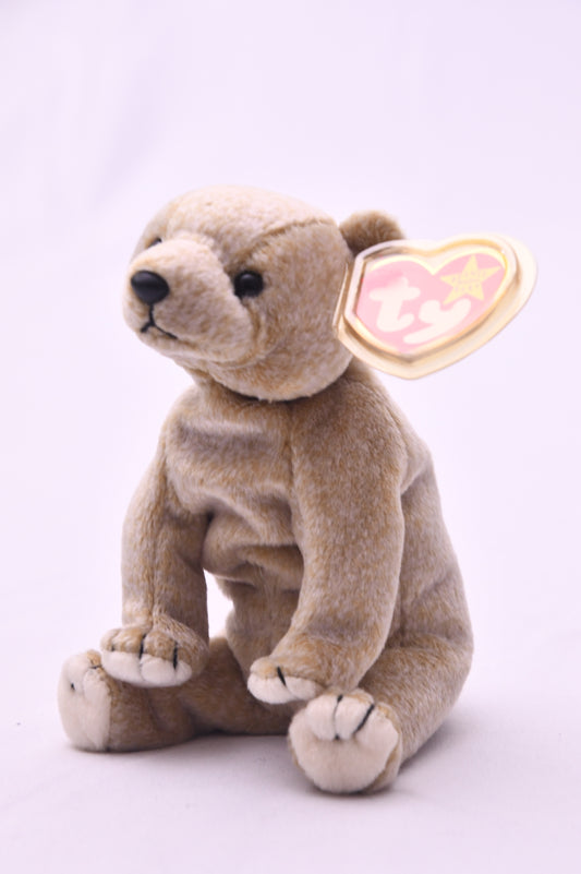 TY Beanie Baby Almond The Bear Plush Tan Stuffed Animal w/ Heart Tag 8" MWMT