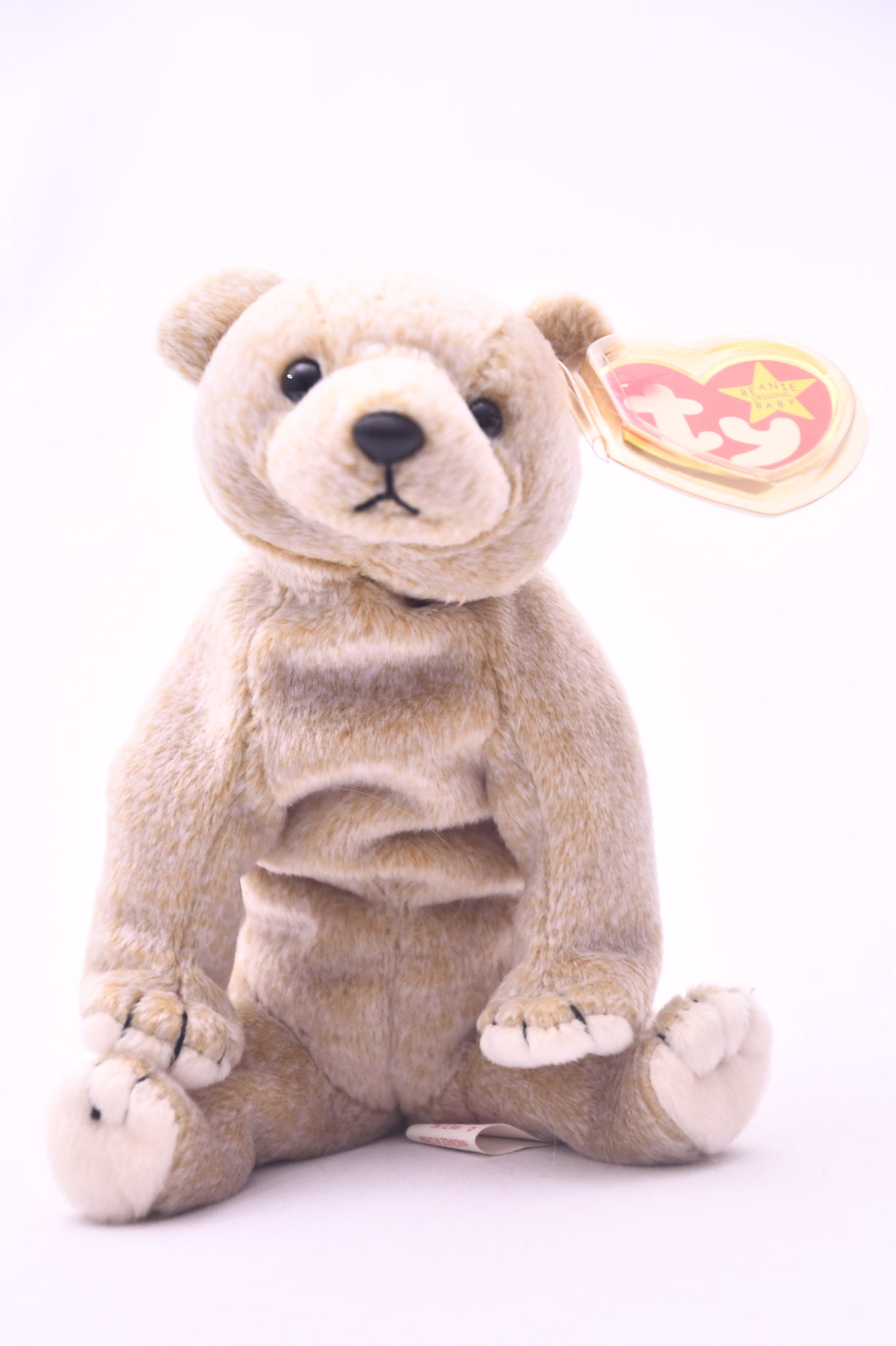 TY Beanie Baby Almond The Bear Plush Tan Stuffed Animal w/ Heart Tag 8" MWMT