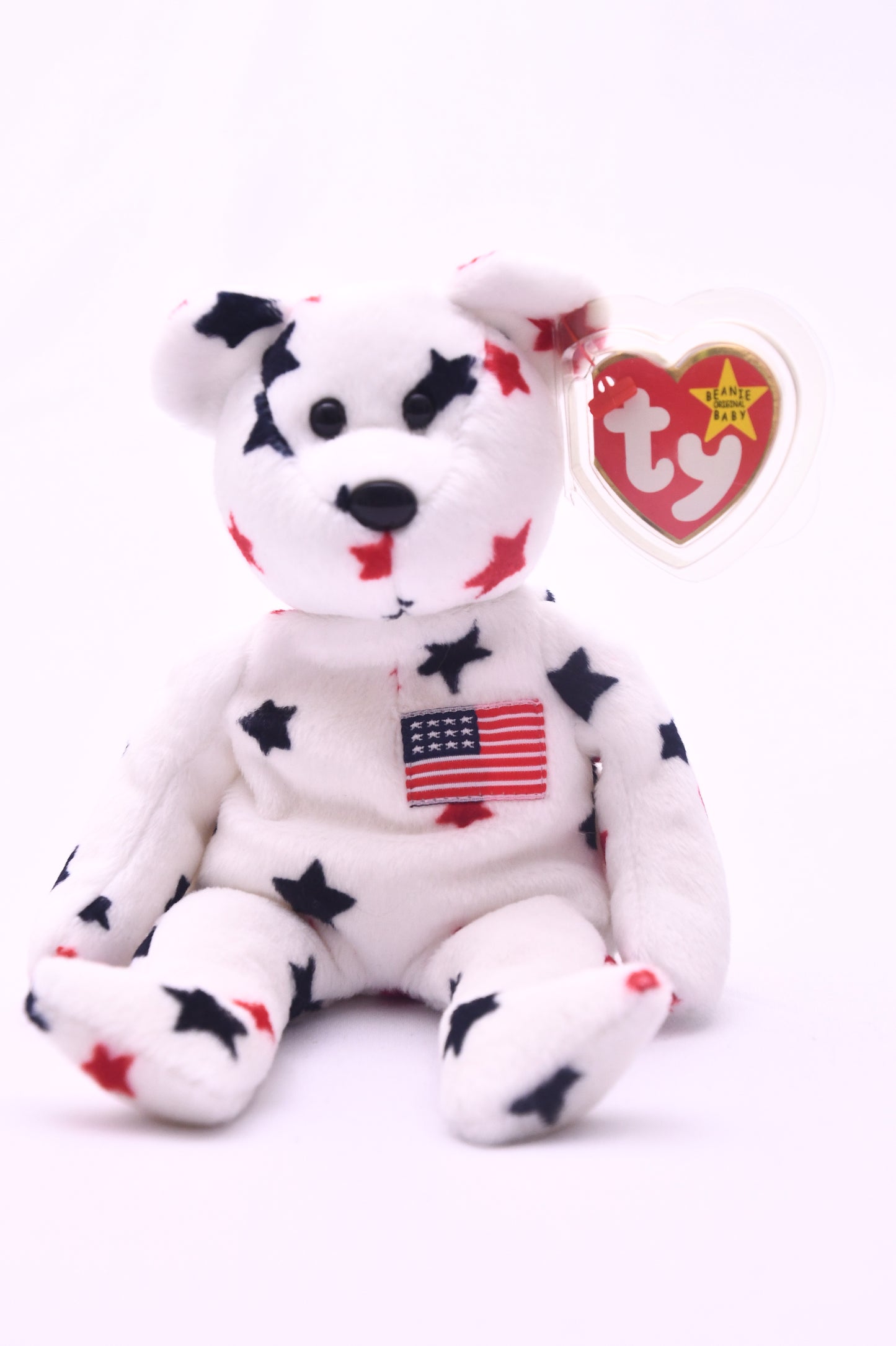 TY Beanie Baby Spangle Bear USA American Flag Stars Plush w/ Heart Tag MWMT 8"