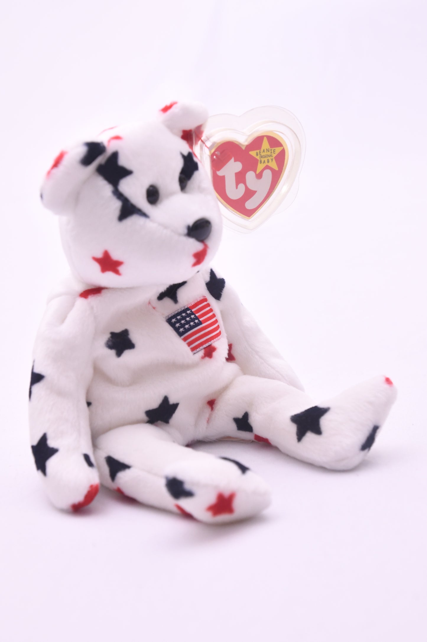 TY Beanie Baby Spangle Bear USA American Flag Stars Plush w/ Heart Tag MWMT 8"