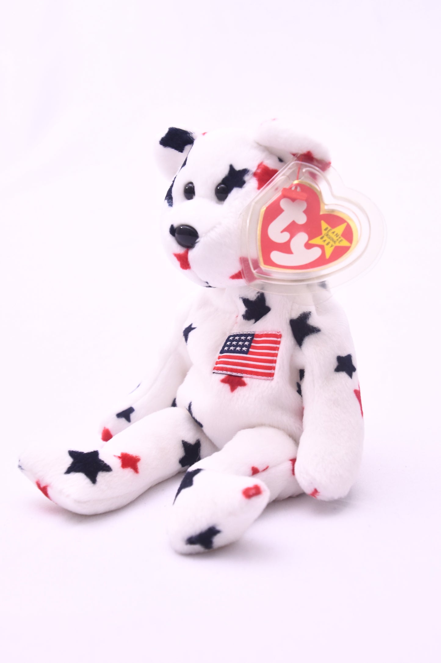 TY Beanie Baby Spangle Bear USA American Flag Stars Plush w/ Heart Tag MWMT 8"