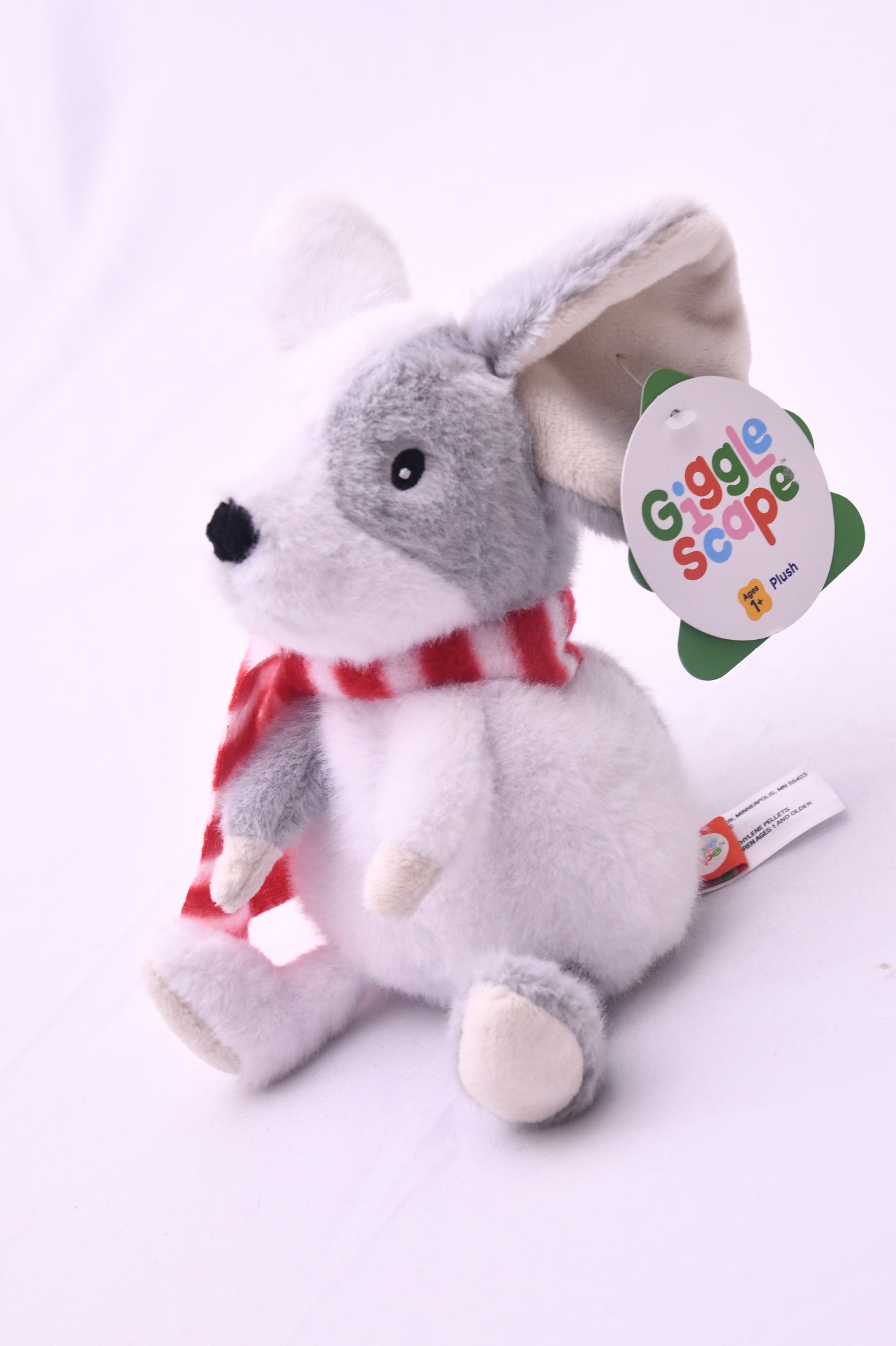 GiggleScape Gray Mouse Plush Stuffed Animal Red White Scarf Target NWT Soft Toy