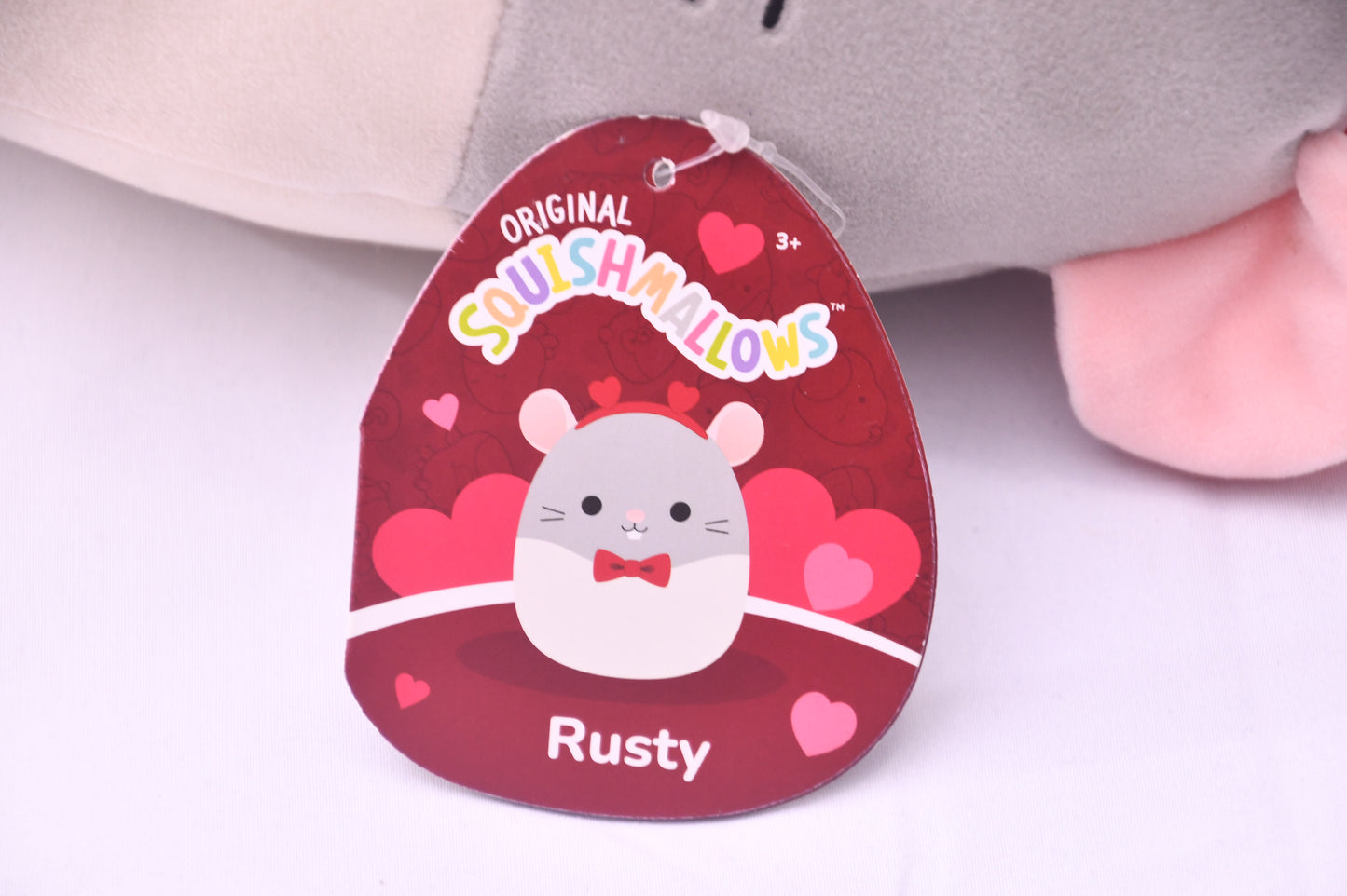Squishmallows Rusty Mouse Plush Gray White Red Bow Valentine's Day NWT Jazwares