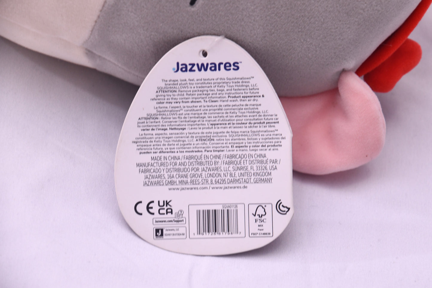 Squishmallows Rusty Mouse Plush Gray White Red Bow Valentine's Day NWT Jazwares