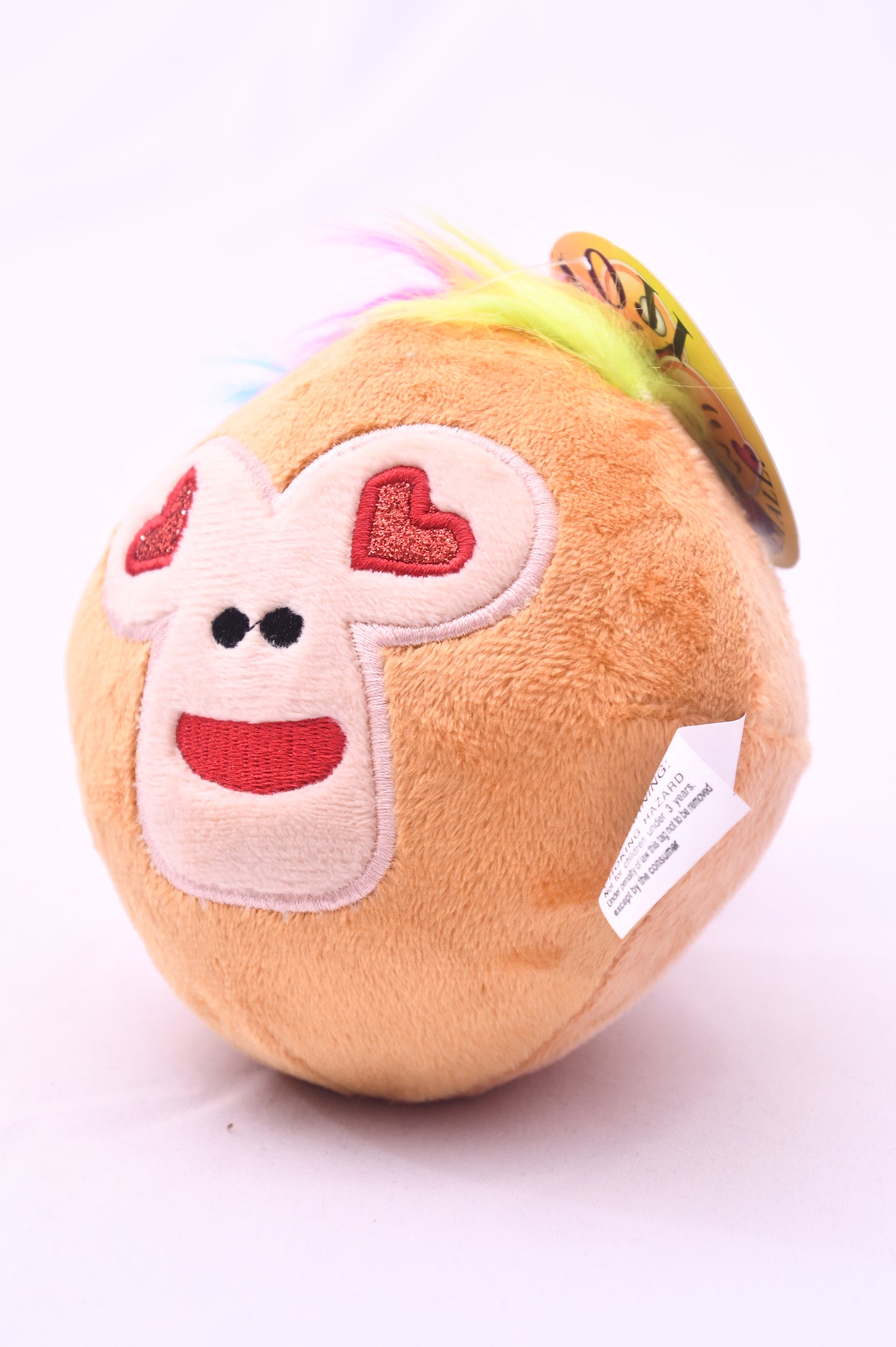 Emoji Movie Heart Eyes Monkey Plush Ball Toy Rainbow Hair NWT Collectible 5"