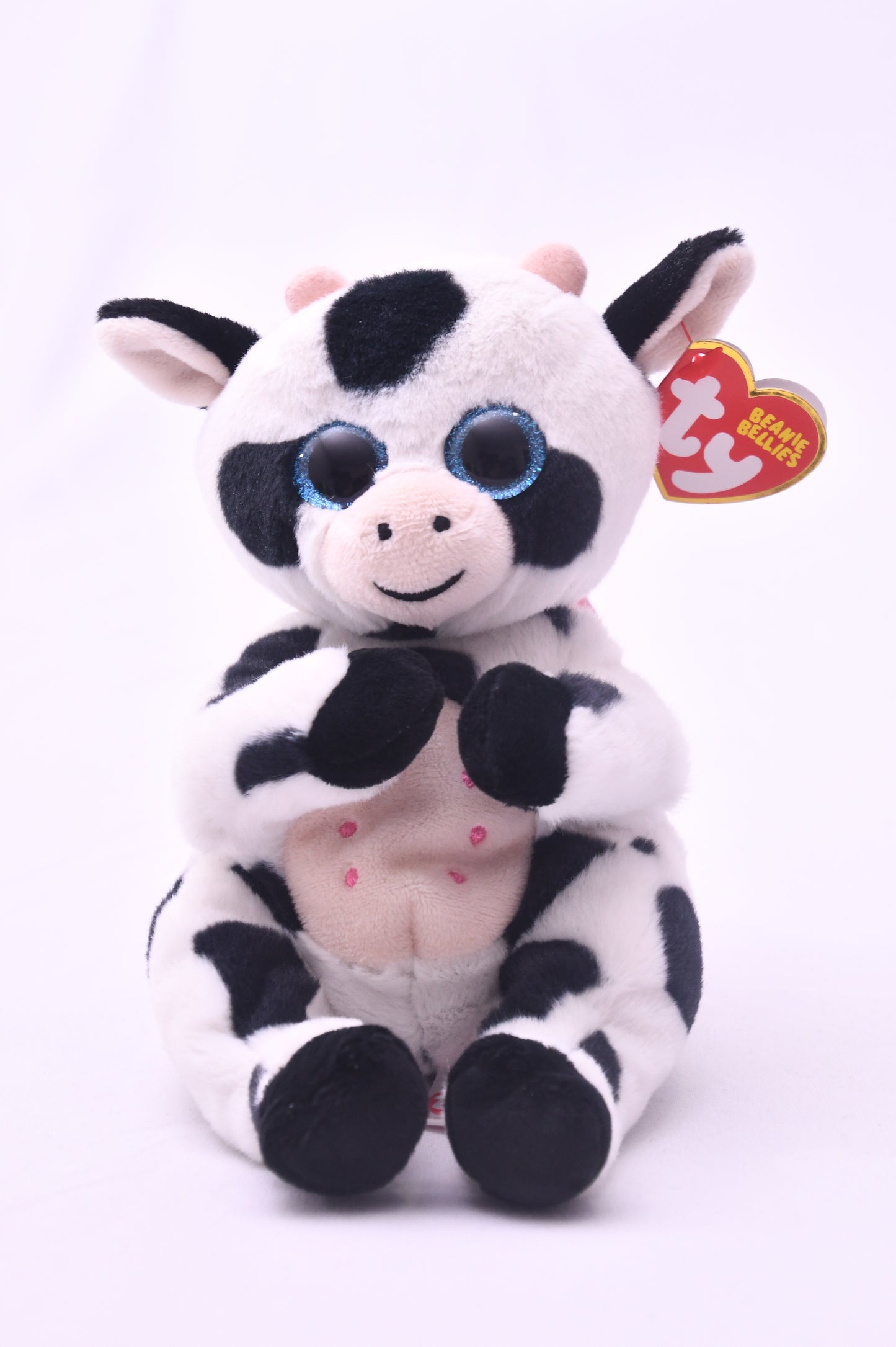 Ty Beanie Bellies Herdly Cow Plush Blue Glitter Eyes Stuffed Animal NWT 8 Inch