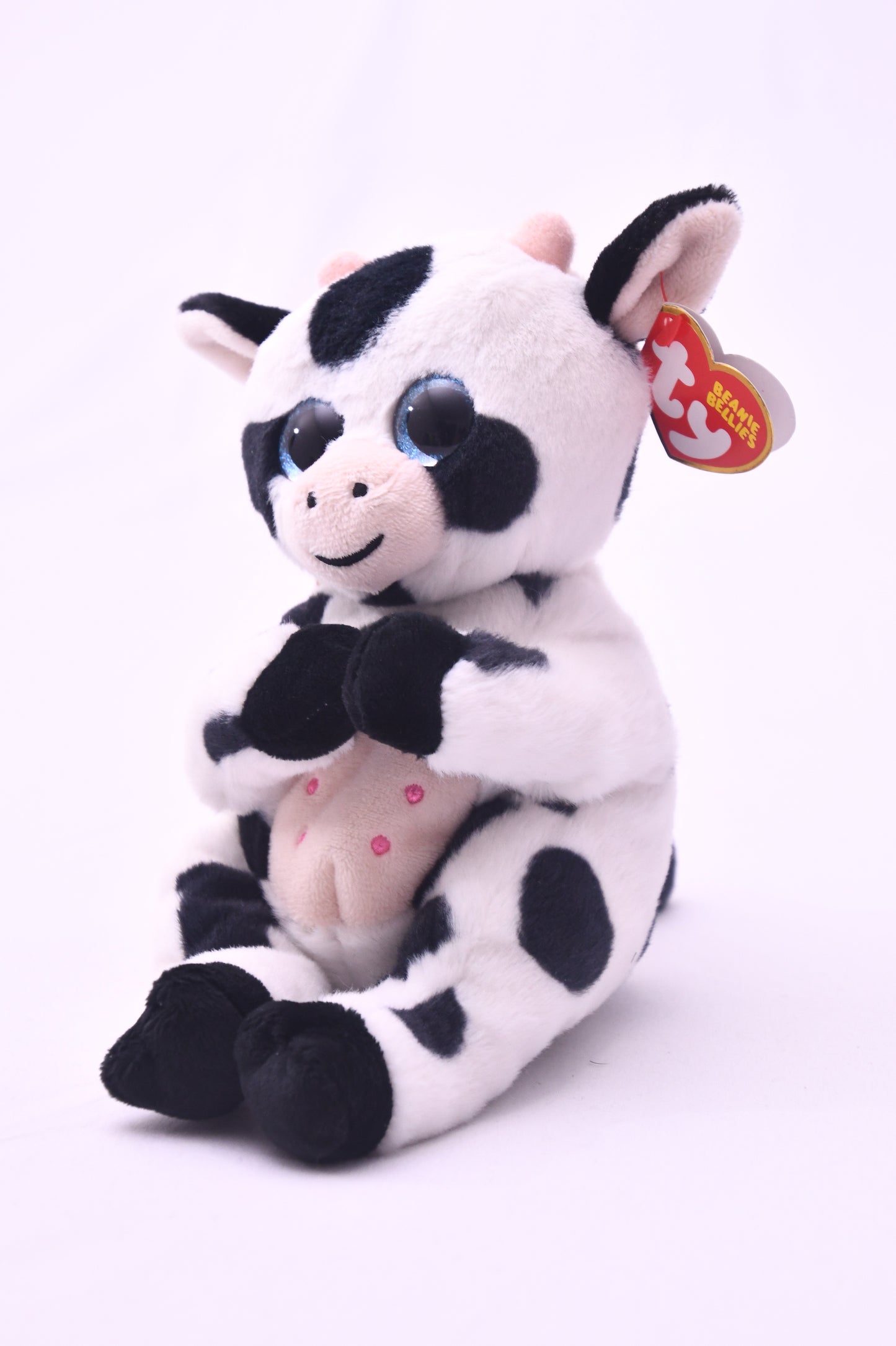 Ty Beanie Bellies Herdly Cow Plush Blue Glitter Eyes Stuffed Animal NWT 8 Inch