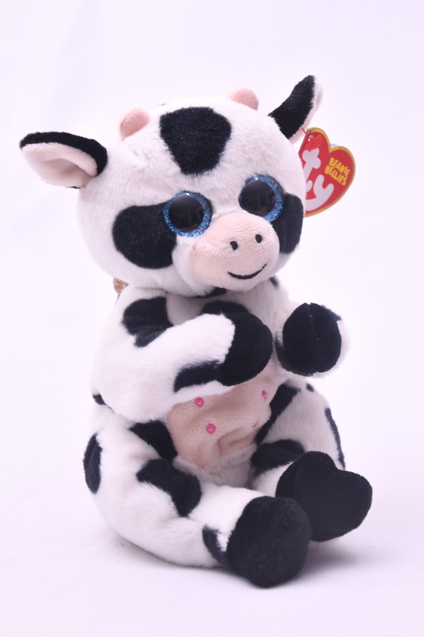 Ty Beanie Bellies Herdly Cow Plush Blue Glitter Eyes Stuffed Animal NWT 8 Inch