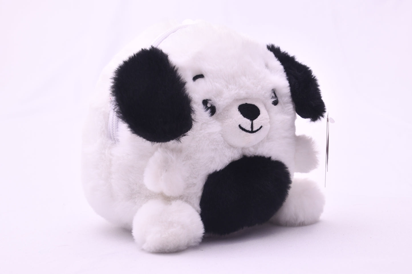 Cute Puppy Dog Plush Coin Purse Zipper Pouch Stuffed Animal Black White w/ Tag