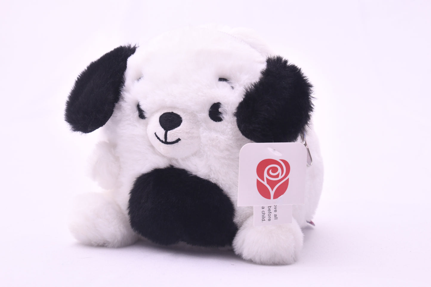 Cute Puppy Dog Plush Coin Purse Zipper Pouch Stuffed Animal Black White w/ Tag