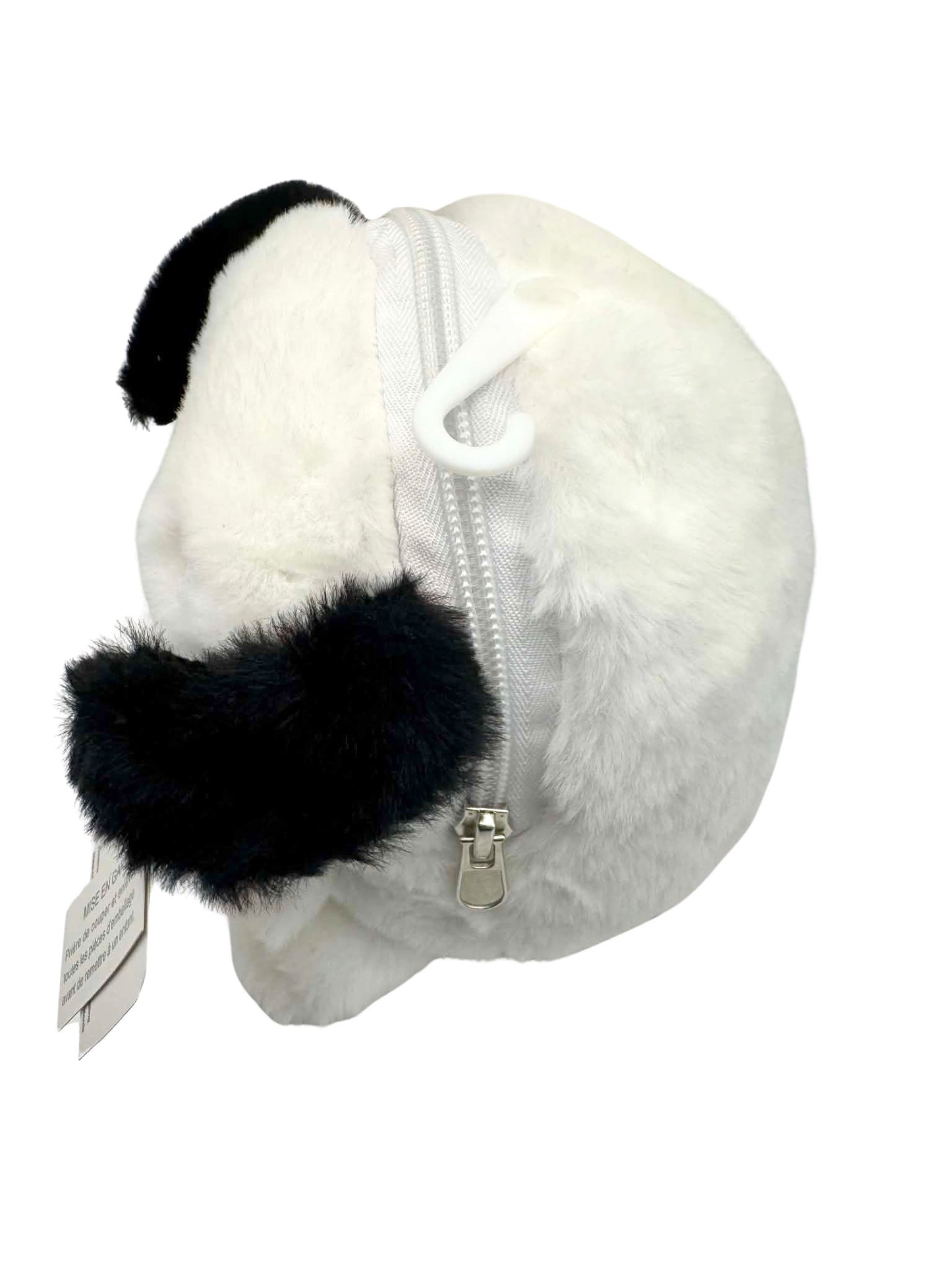 Cute Puppy Dog Plush Coin Purse Zipper Pouch Stuffed Animal Black White w/ Tag