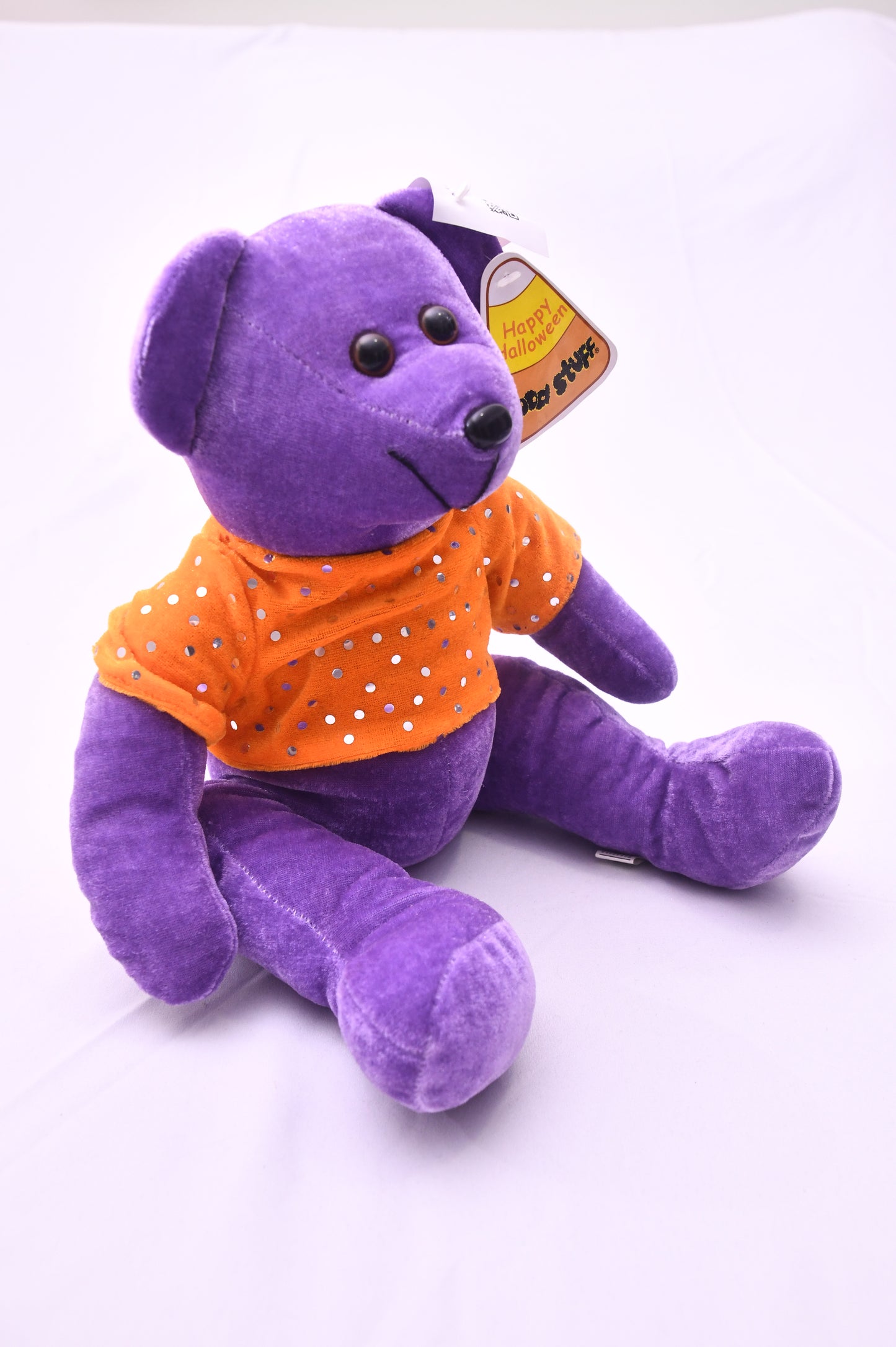 Good Stuff Happy Halloween Purple Teddy Bear Plush Orange Polka Dot Shirt NWT