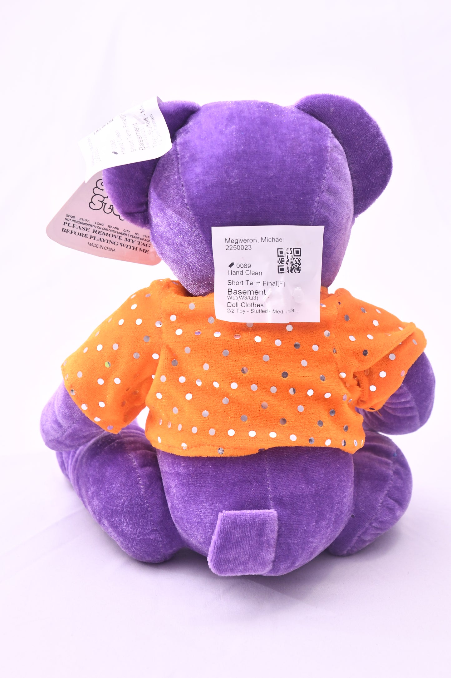 Good Stuff Happy Halloween Purple Teddy Bear Plush Orange Polka Dot Shirt NWT