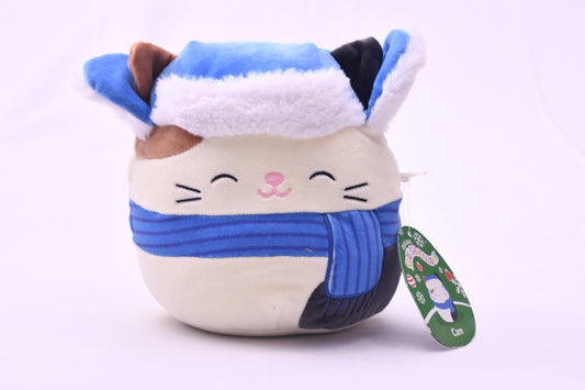 Squishmallows Cam Calico Cat Holiday Winter Plush Blue Hat Scarf 8" NWT Kellytoy
