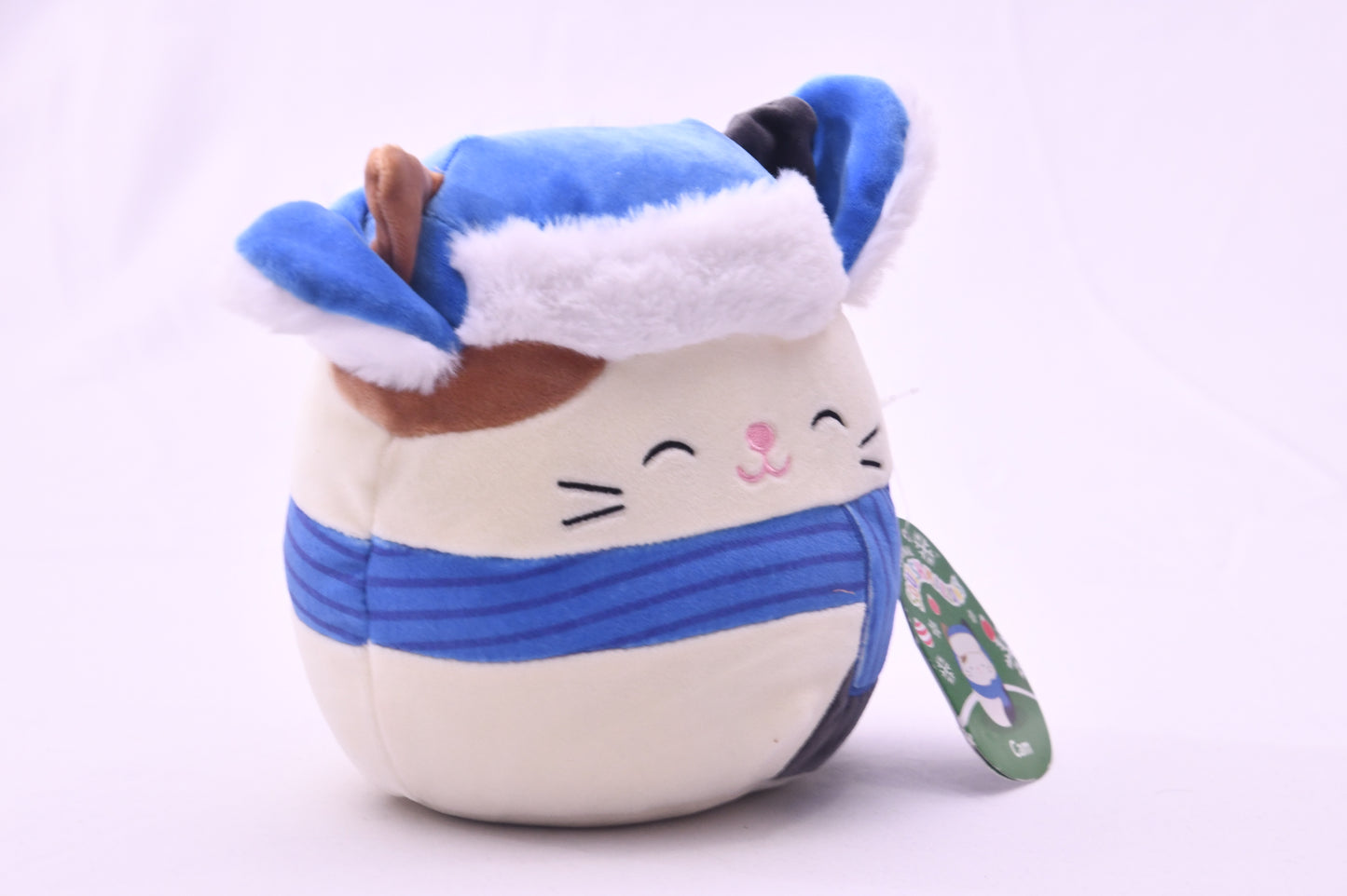 Squishmallows Cam Calico Cat Holiday Winter Plush Blue Hat Scarf 8" NWT Kellytoy