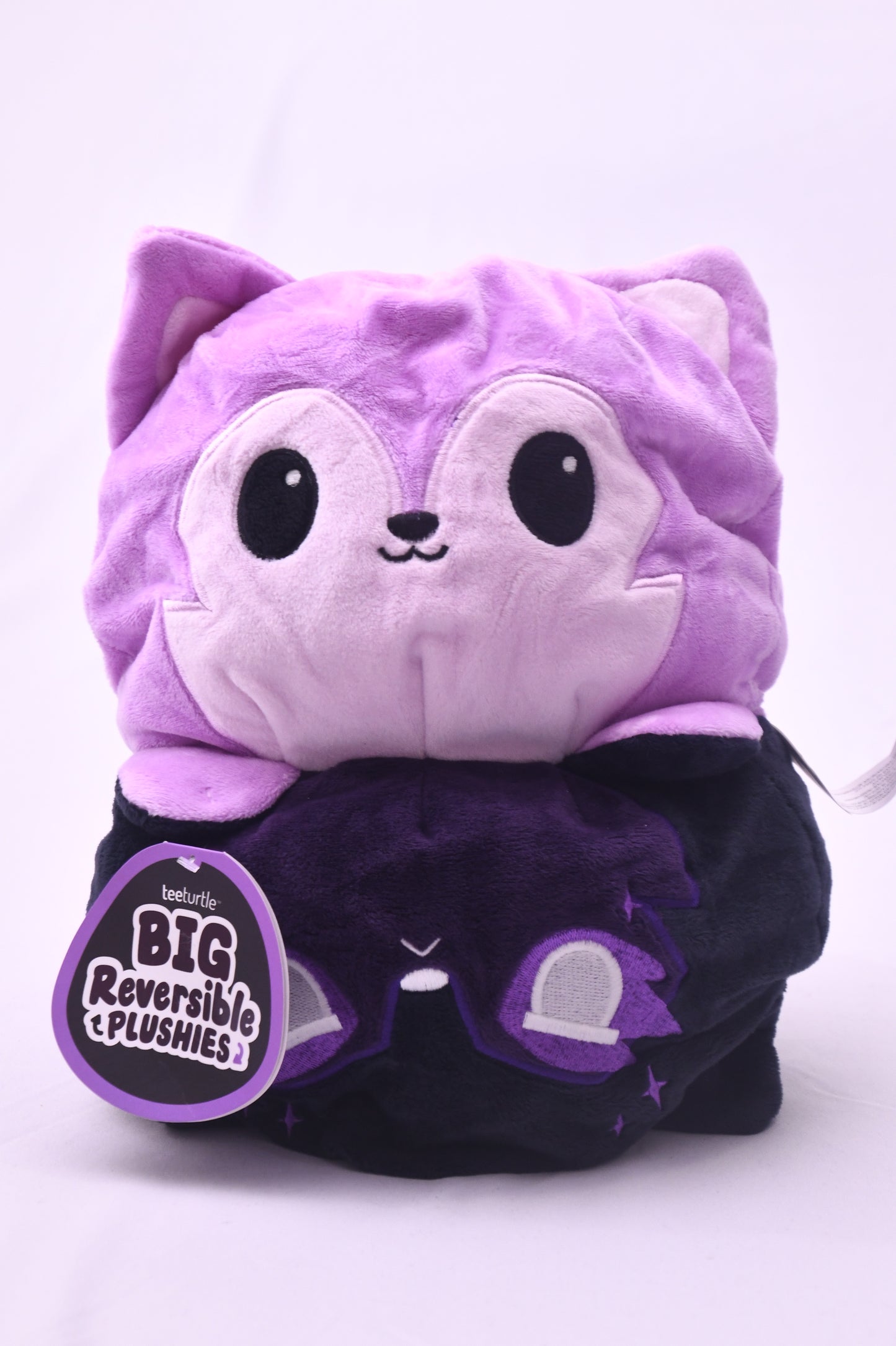 TeeTurtle Big Reversible Fox Plush Purple Black Mood Plushie NWT Soft Toy