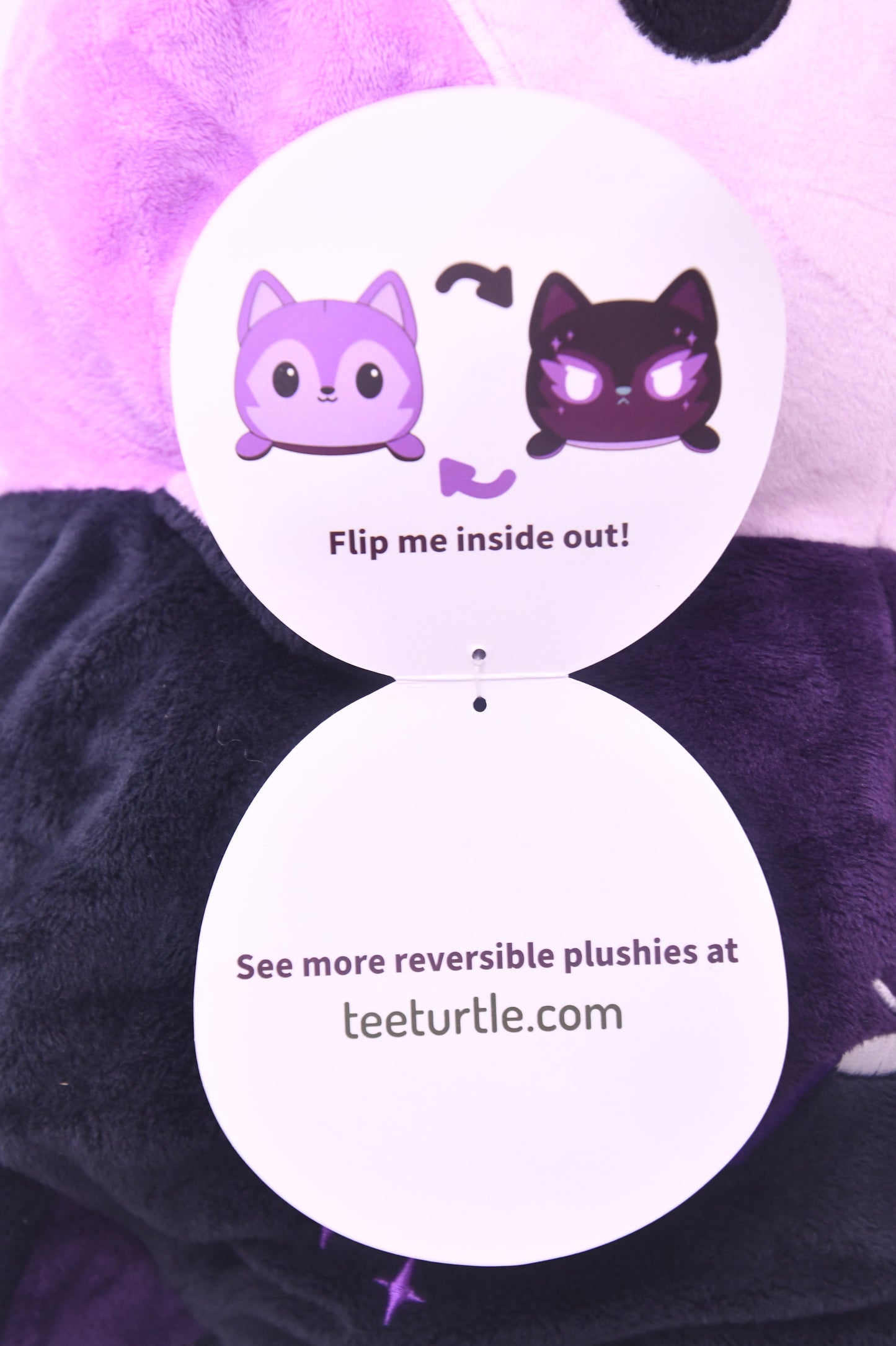 TeeTurtle Big Reversible Fox Plush Purple Black Mood Plushie NWT Soft Toy