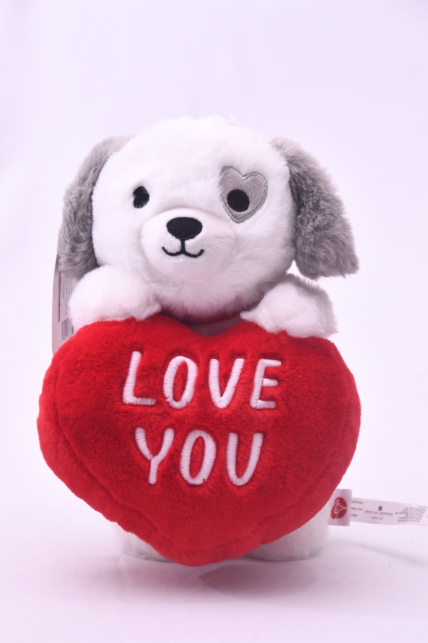 Cute Plush Puppy Dog Holding Love You Heart Stuffed Animal Valentine's Gift