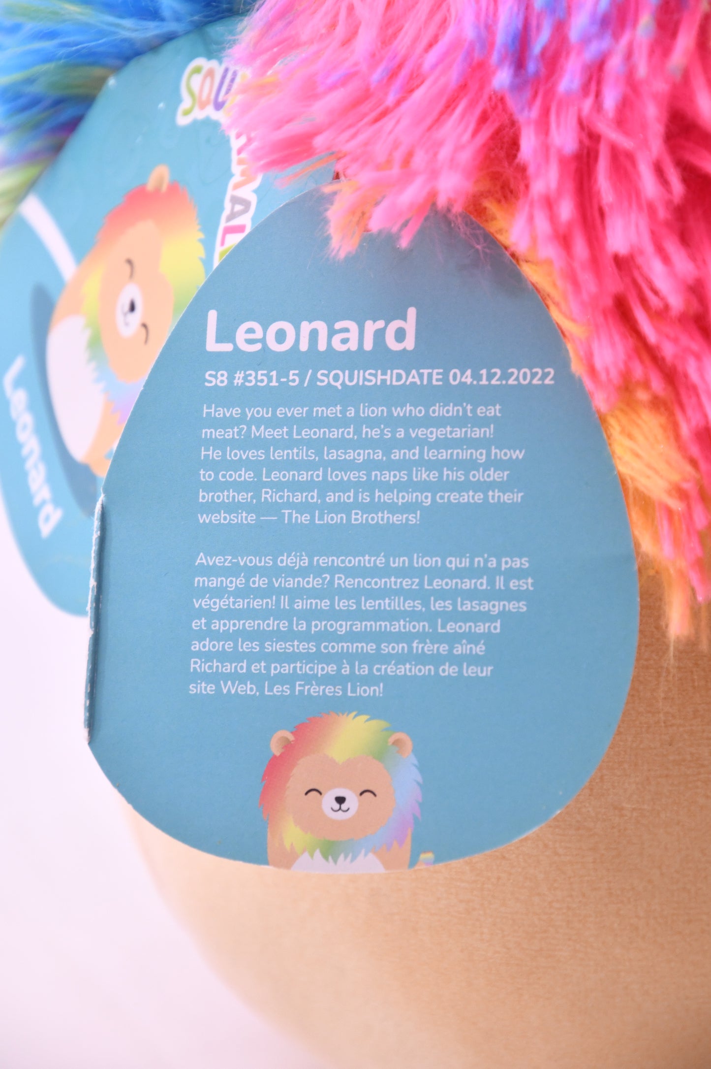 Squishmallows Leonard Rainbow Lion Plush Kellytoy 8" Stuffed Animal NWT