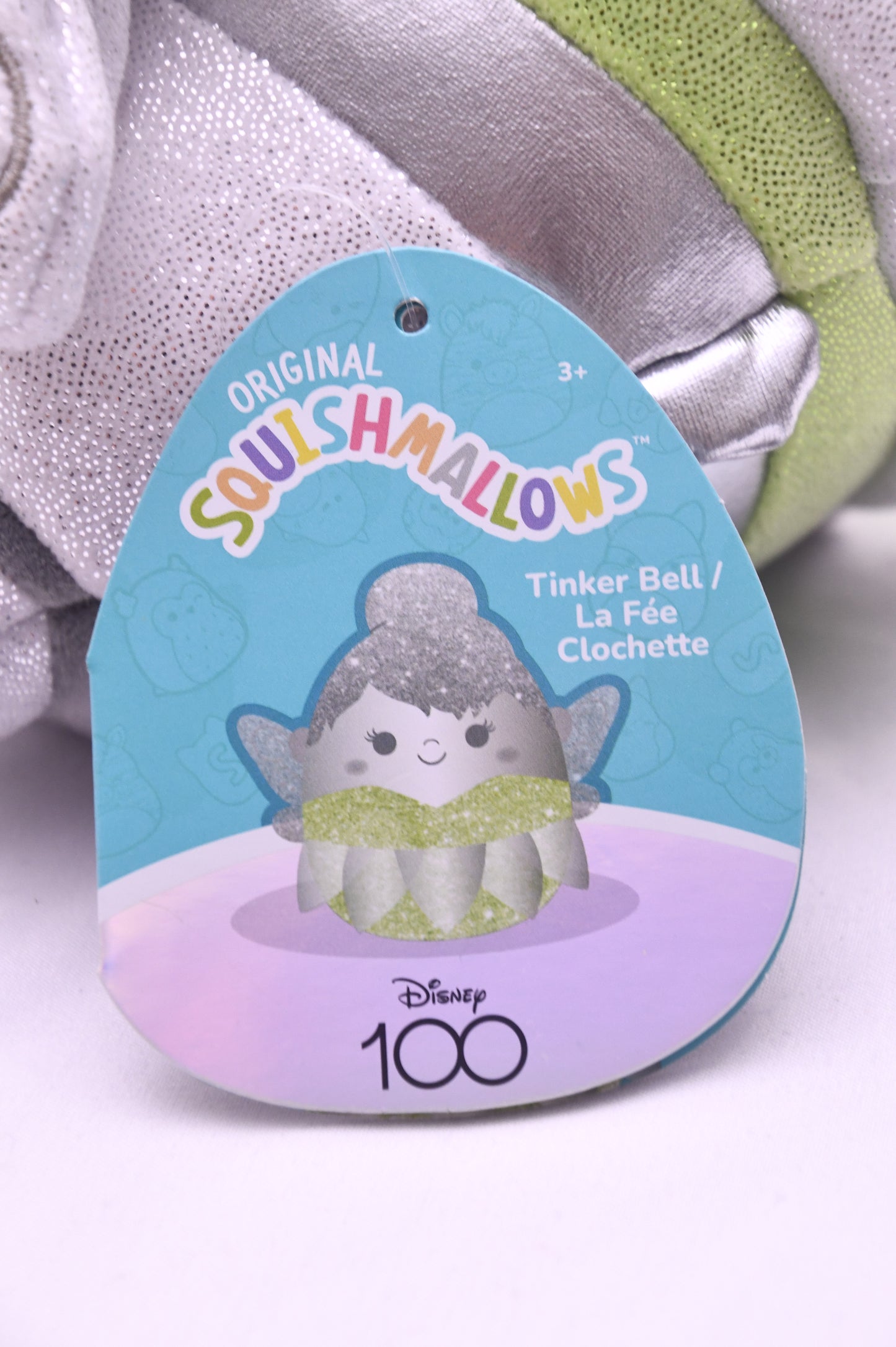 Squishmallows Disney 100 Tinker Bell Plush Kellytoy Silver Green NWT Toy