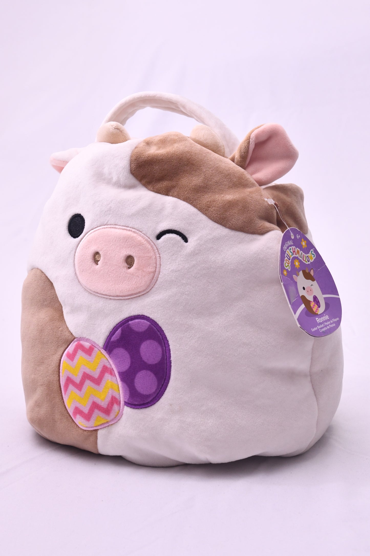 Squishmallows Ronnie Cow Easter Basket Plush Kellytoy Handle w/ Tag Cute Bag