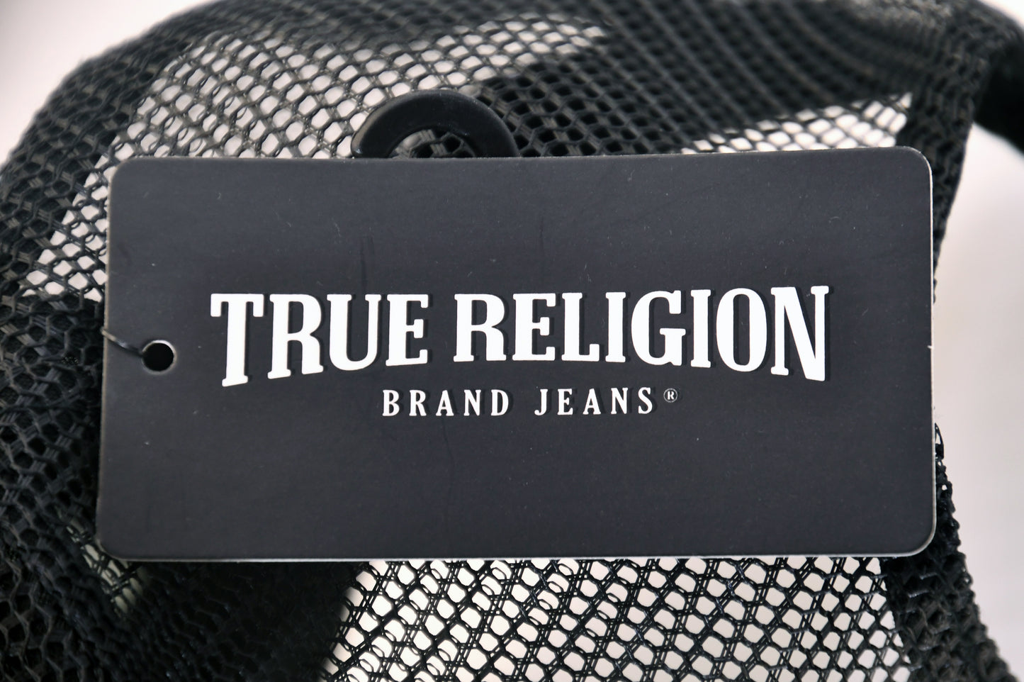 True Religion Trucker Hat Black White Mesh Snapback Cap Logo NWT One Size