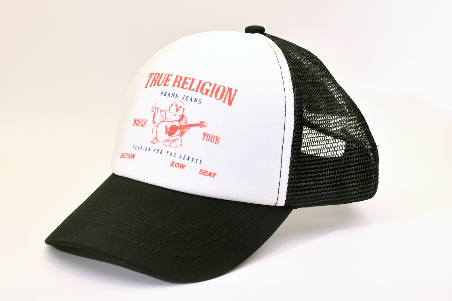 True Religion Trucker Hat Black White Mesh Snapback Cap Logo NWT One Size