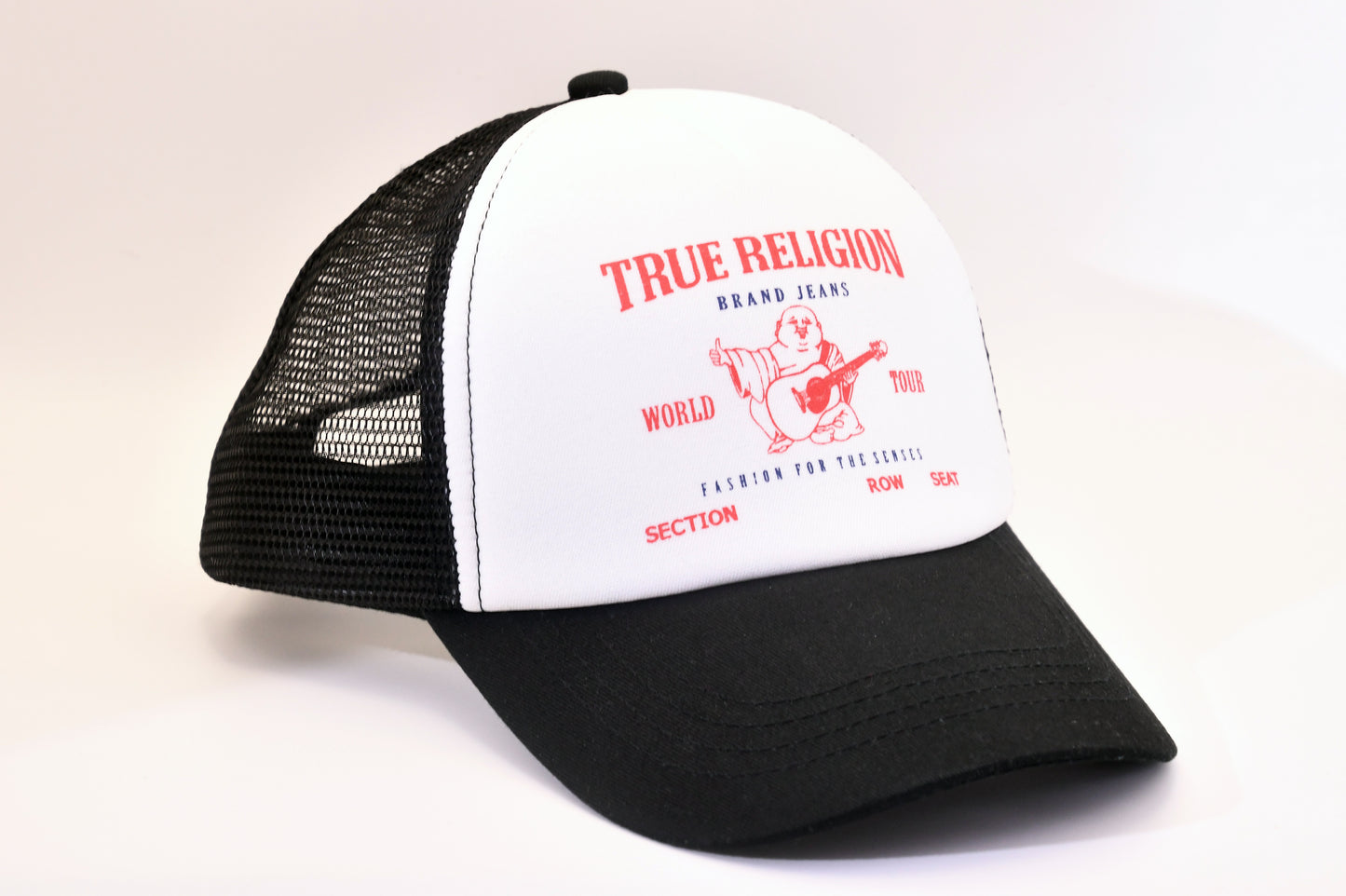 True Religion Trucker Hat Black White Mesh Snapback Cap Logo NWT One Size