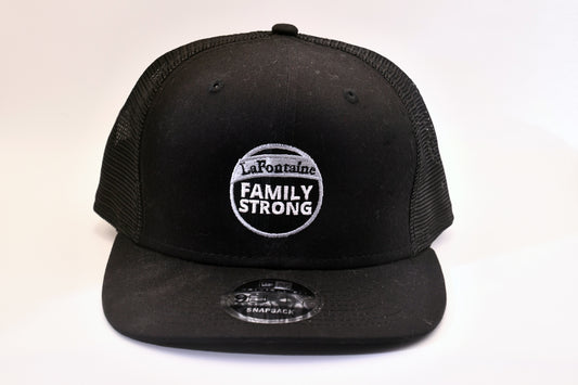 New Era 9FIFTY LaFontaine Family Strong Trucker Snapback Hat Black Mesh Cap