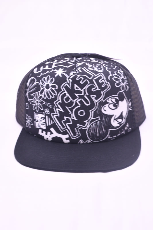 Disney x NEFF Mickey Mouse Graffiti Trucker Snapback Hat Black White NWT OSFM