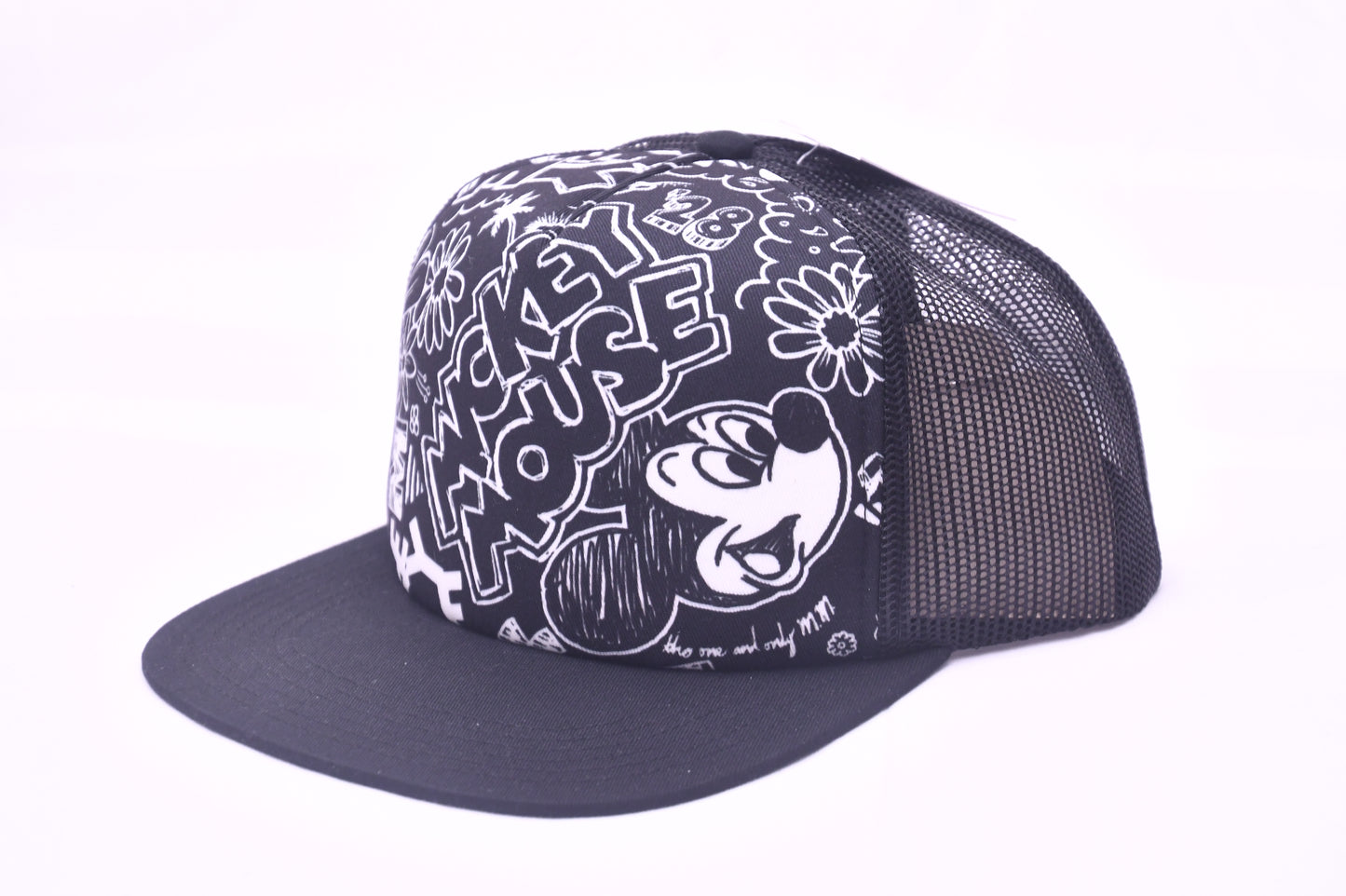 Disney x NEFF Mickey Mouse Graffiti Trucker Snapback Hat Black White NWT OSFM