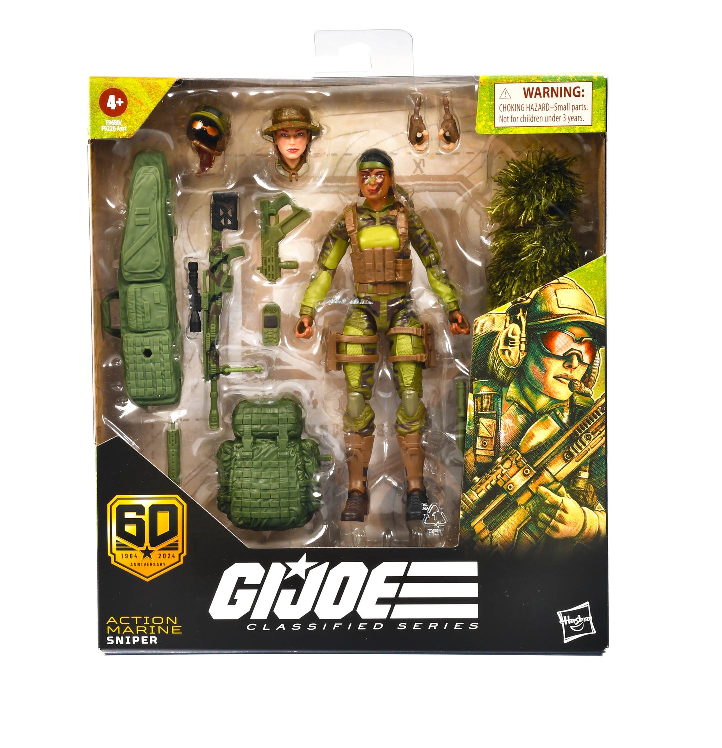G.I. Joe Classified Series 60th Anniversary Action Marine - Sniper, Collectible 6 Inch Action Figure with Ghillie Suit and 19 Accessories